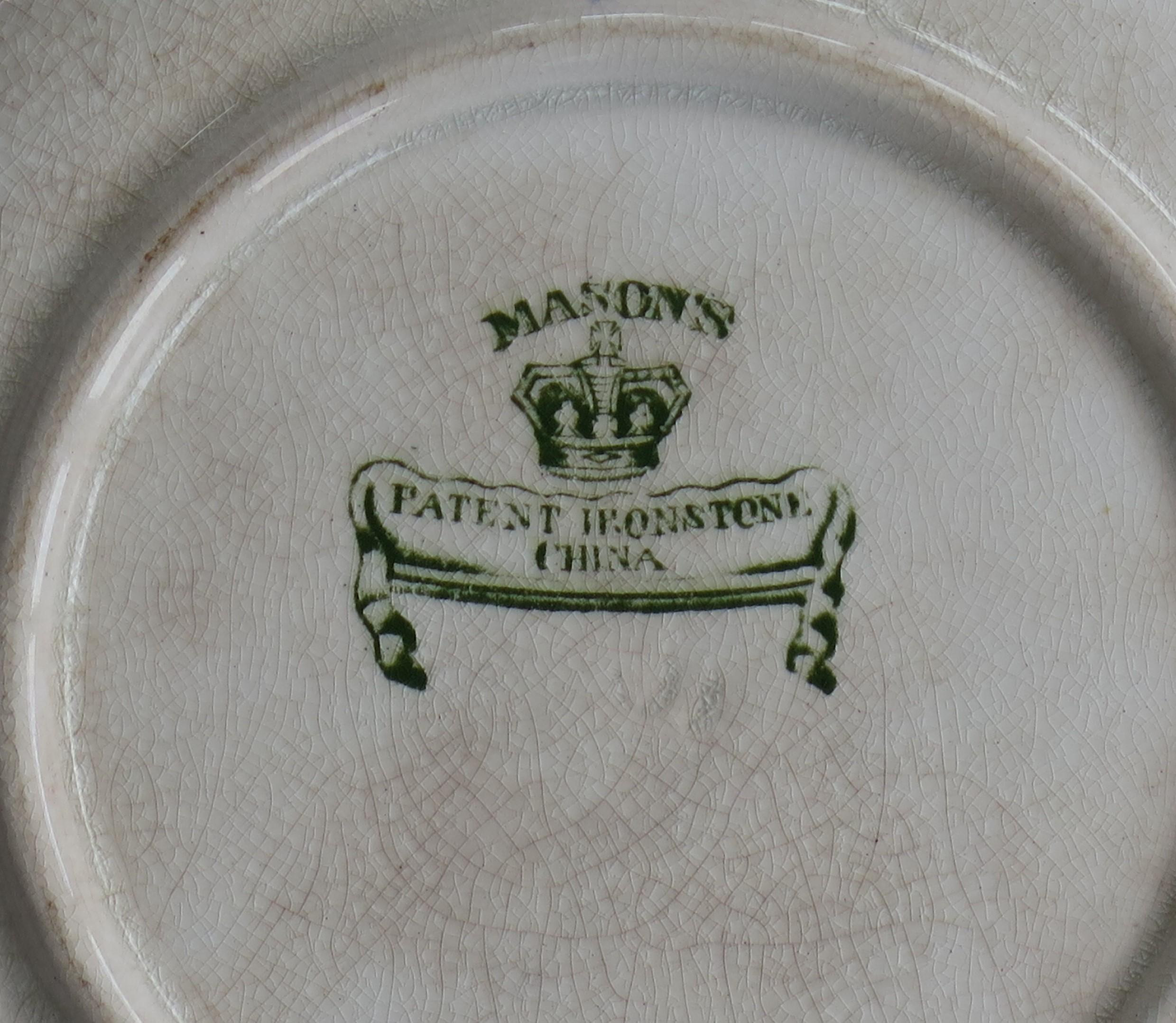 Mason's Ironstone Dinner Plate Chinoiserie peinte à la main sur fond noir, vers 1845 en vente 2