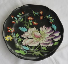 Mason's Ironstone Dinner Plate Chinoiserie Hand Painted Black Ground, circa 1845
