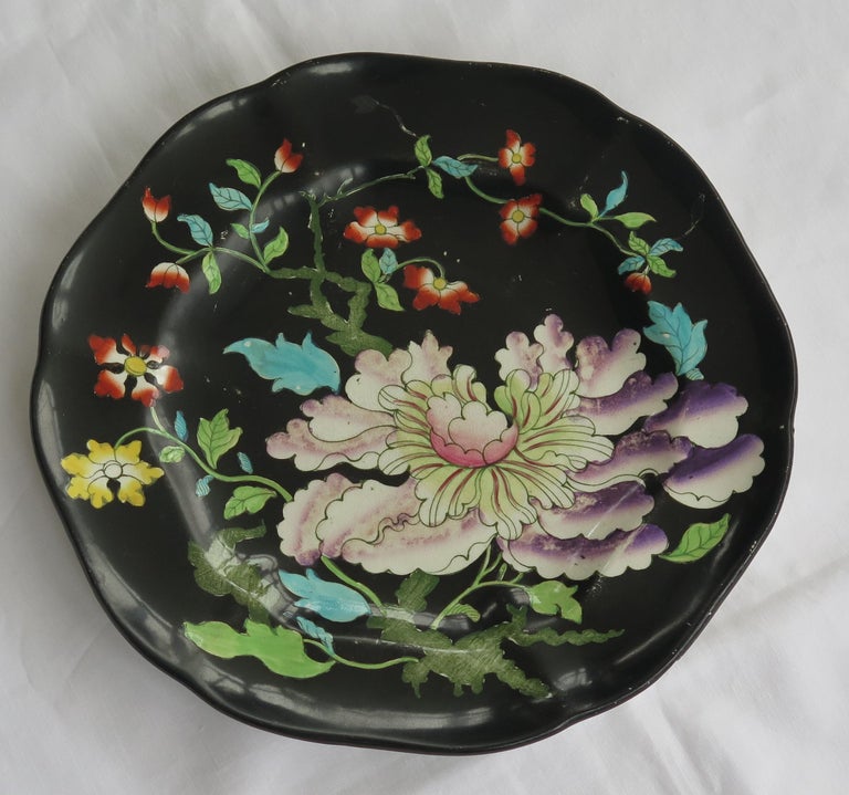 This is a very good, dinner plate by Mason's ironstone, England in a very decorative, hand painted floral pattern, dating to circa 1845. 

This is a rare pattern.

The Plate is circular in shape with a wavy moulded edge.

This plate has a