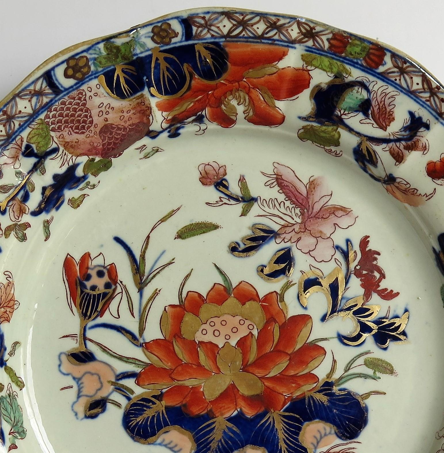 Mason's Ironstone Dish or Deep Plate Water Lily Pattern, Impressed Mark Ca. 1815 5