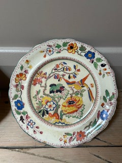 Masons Ironstone English Plates, Chinoiserie Bird Pattern, 1825-1870