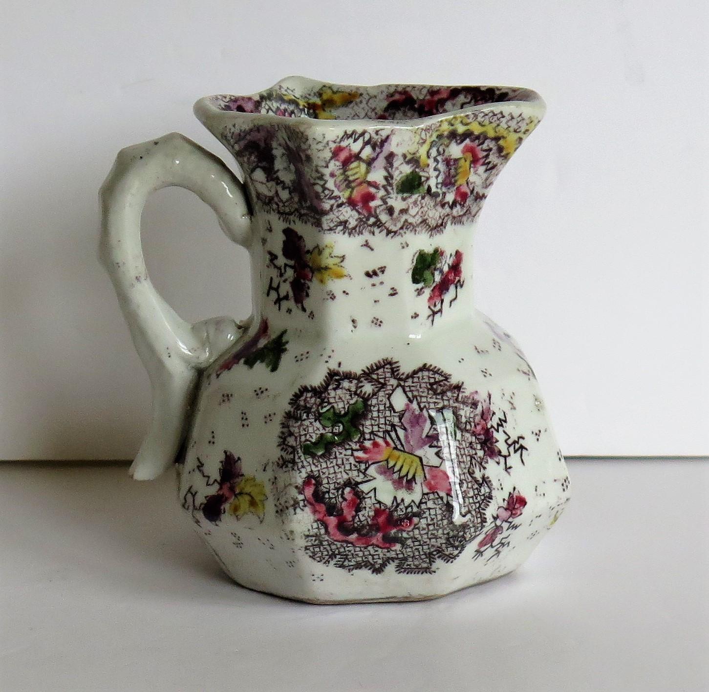 This is a good, Mason's ironstone hydra jug with a snake handle in the Cashmire De Thibet pattern dating to the William 1Vth English 19th century period, circa 1832-1836

The jug has an octagonal hydra shape with a snake handle.

This pattern is