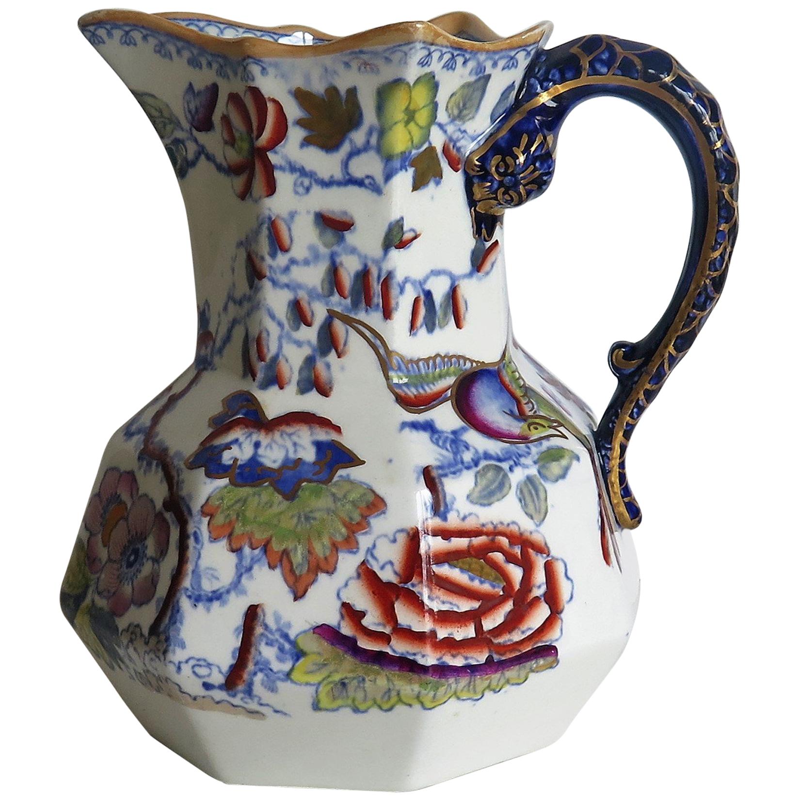 Mason's Ironstone Hydra Jug or Pitcher in Flying Bird Pattern, circa 1870