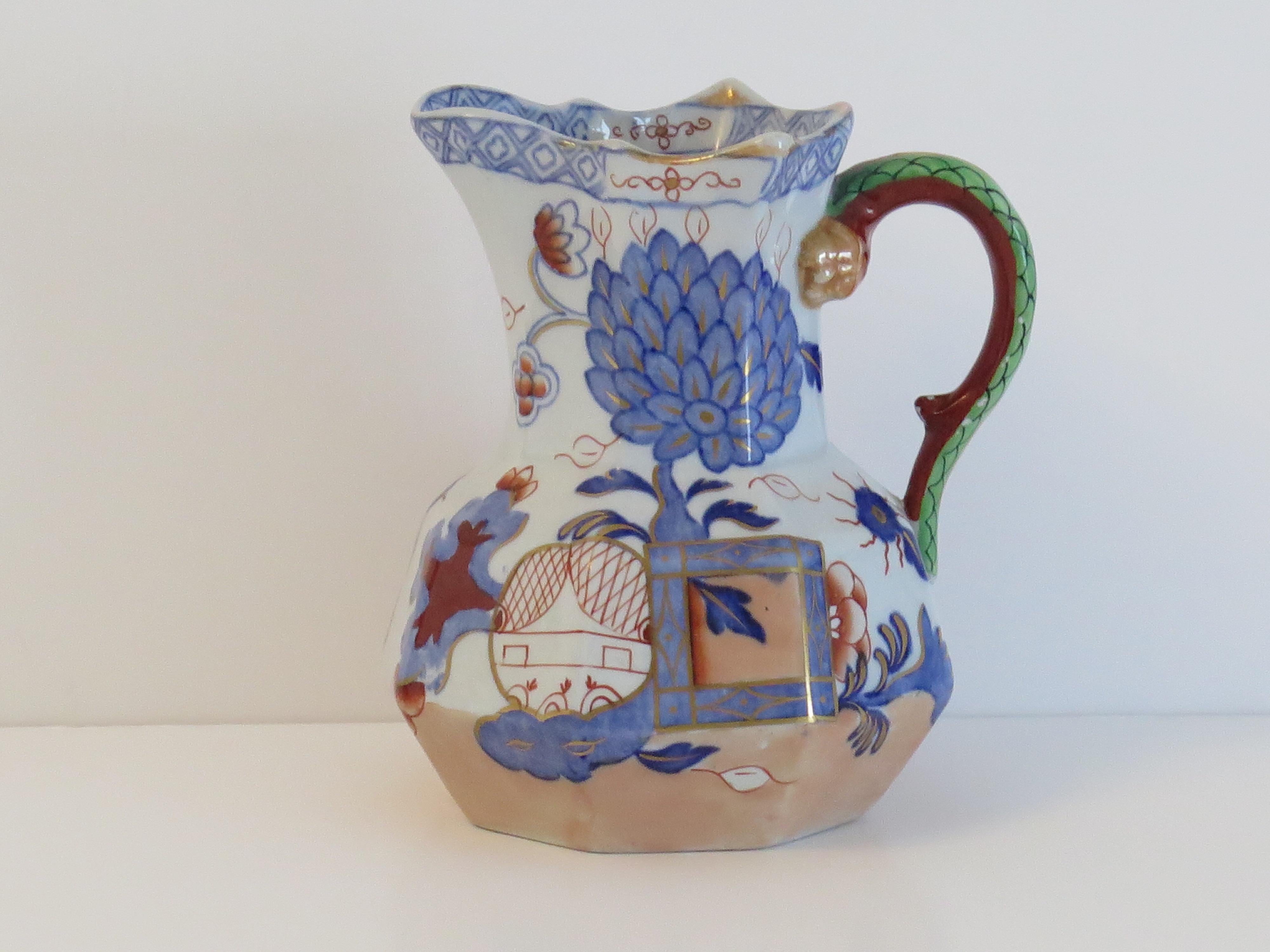 Hand-Painted Mason's Ironstone Hydra Jug or Pitcher in the Jardinière Pattern, circa 1870 For Sale