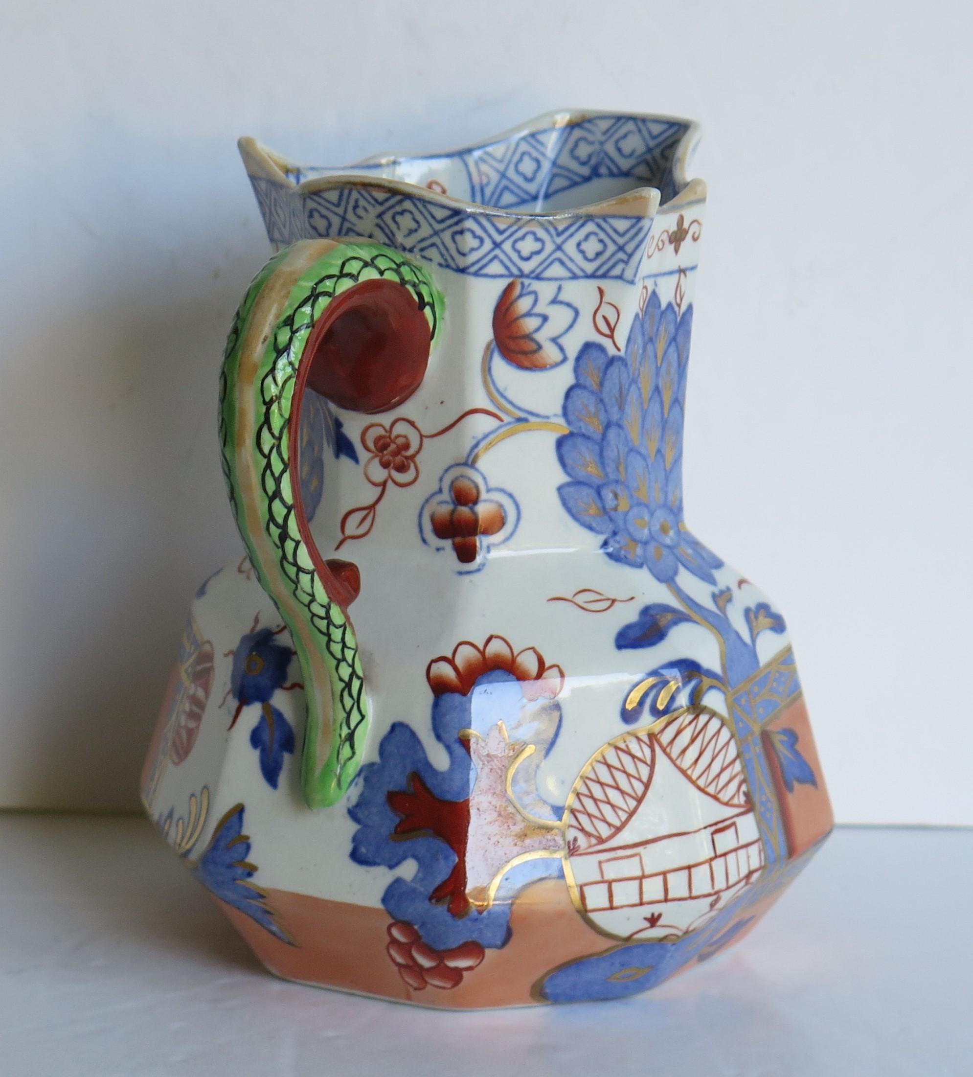 Hand-Painted Mason's Ironstone Hydra Jug or Pitcher in the Jardinière Pattern, circa 1870