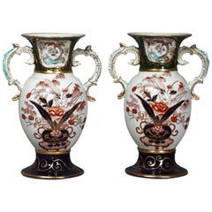 Antique Mason's Ironstone Japan Pattern Vases, a Pair