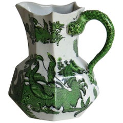 Antique Mason's Ironstone Jug or Pitcher Green Dragon Chinoiserie Pattern, circa 1870