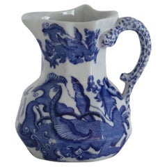 Antique Mason's Ironstone Jug or Pitcher in Blue Chinese Dragon Pattern, 19th Century