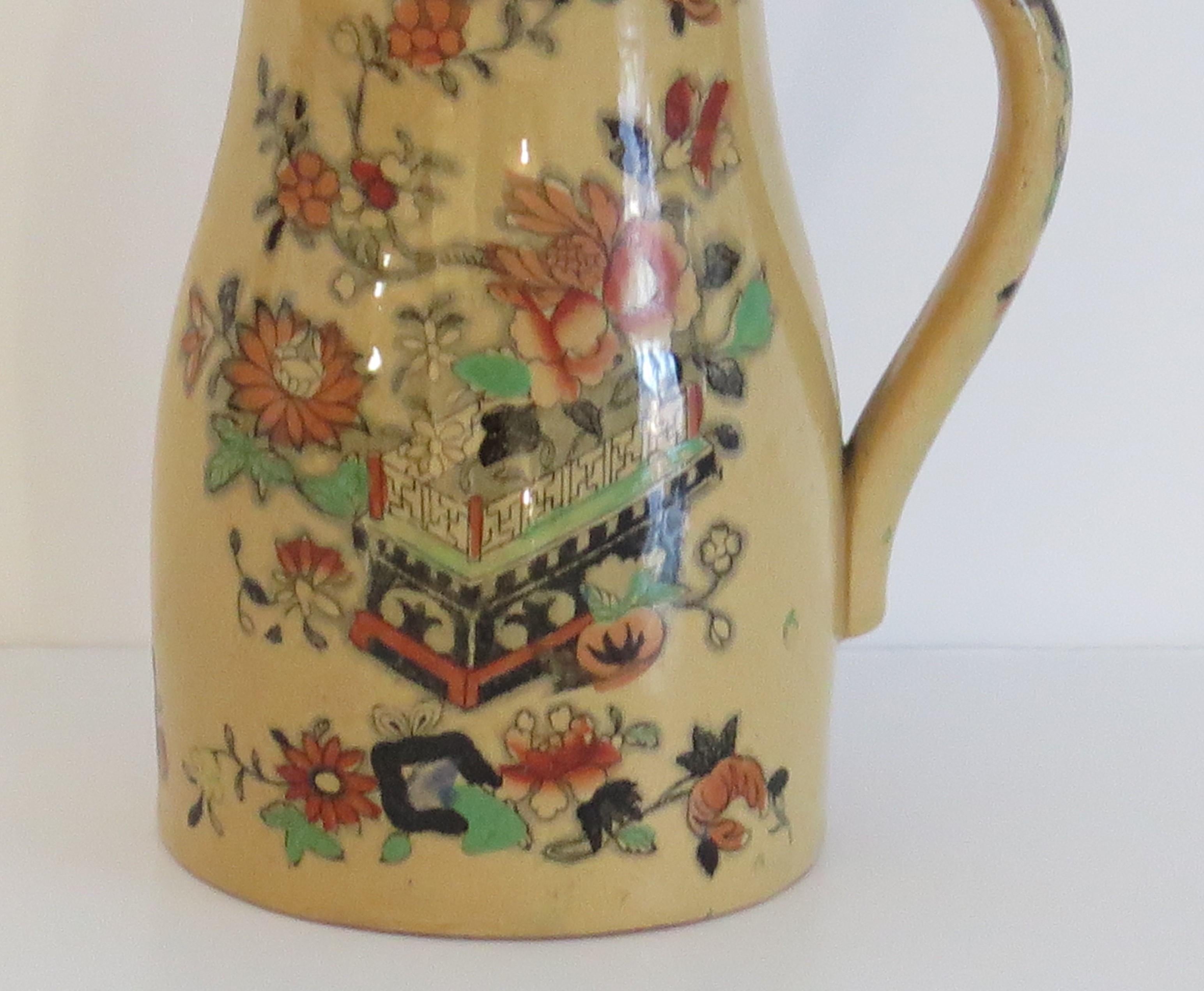 Victorian Mason's Ironstone Jug or Pitcher in Flower Box hand painted Pattern, circa 1840