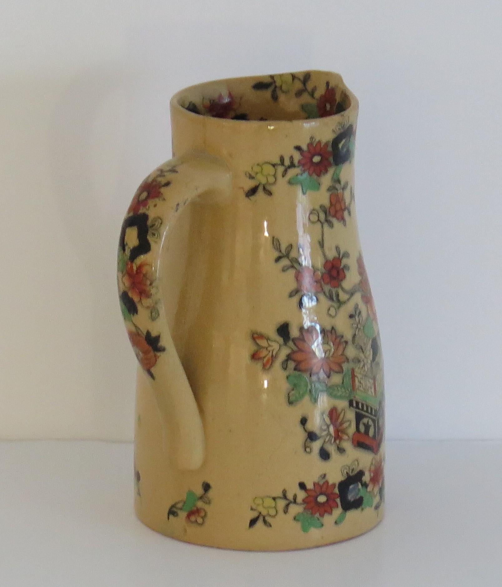 Hand-Painted Mason's Ironstone Jug or Pitcher in Flower Box hand painted Pattern, circa 1840