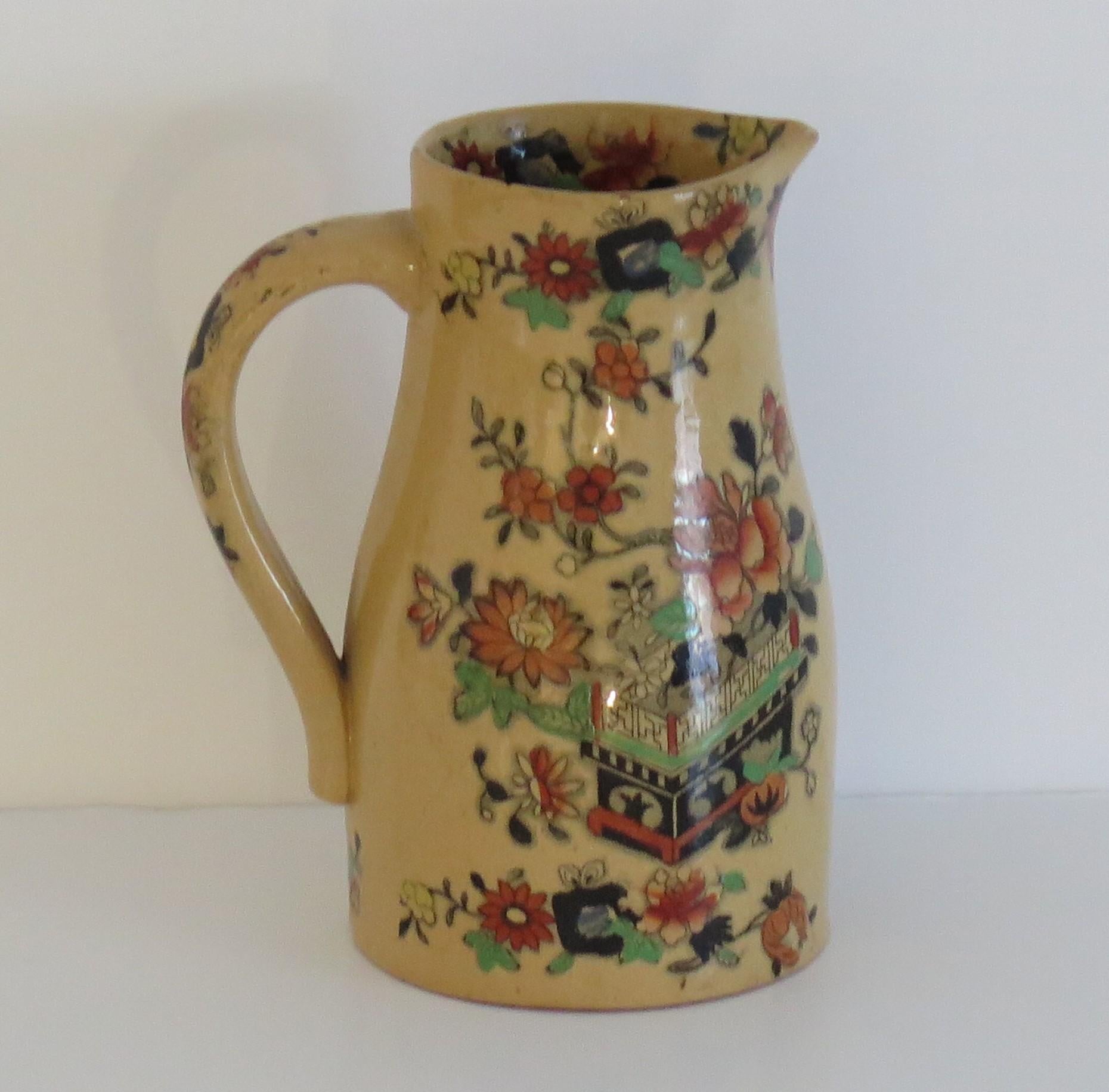 Mason's Ironstone Jug or Pitcher in Flower Box hand painted Pattern, circa 1840 In Good Condition In Lincoln, Lincolnshire