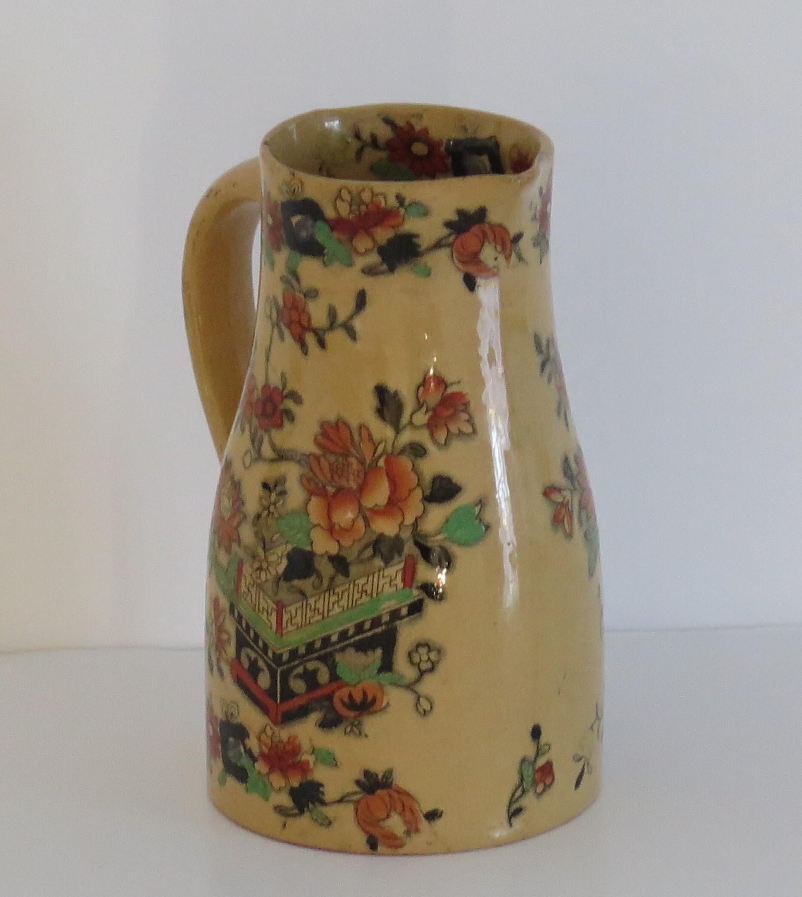 19th Century Mason's Ironstone Jug or Pitcher in Flower Box hand painted Pattern, circa 1840