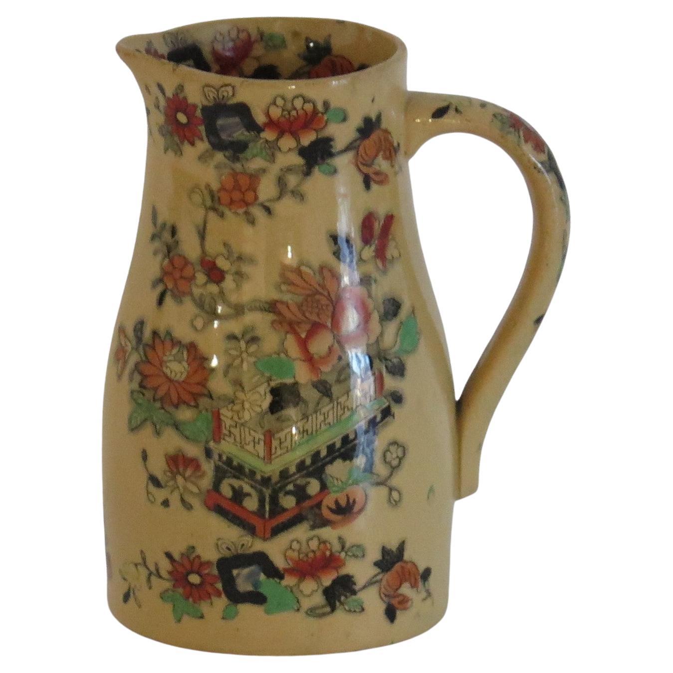 Mason's Ironstone Jug or Pitcher in Flower Box hand painted Pattern, circa 1840