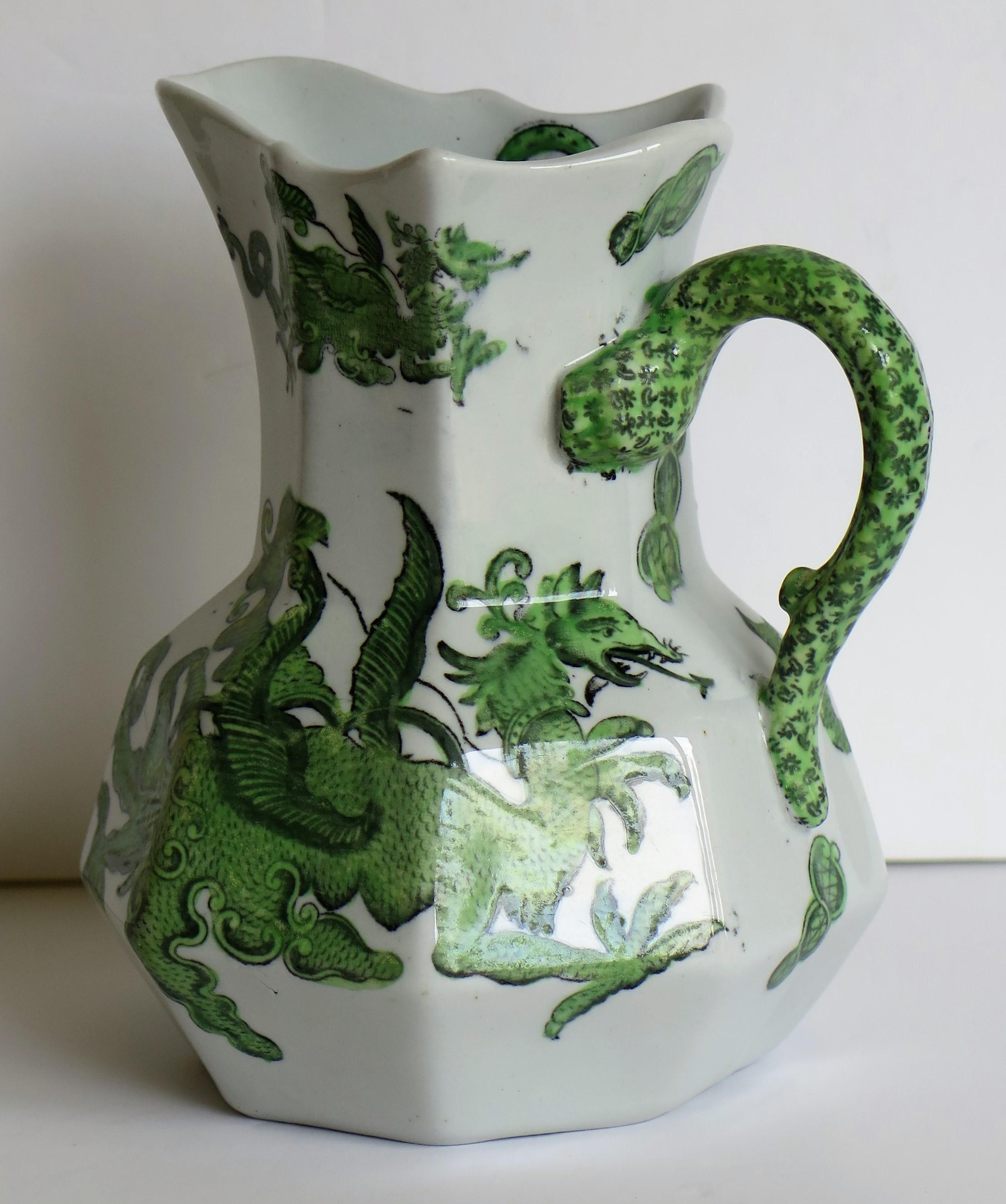 Mason's Ironstone Jug or Pitcher in Green Chinese Dragon Pattern, 19th Century 3