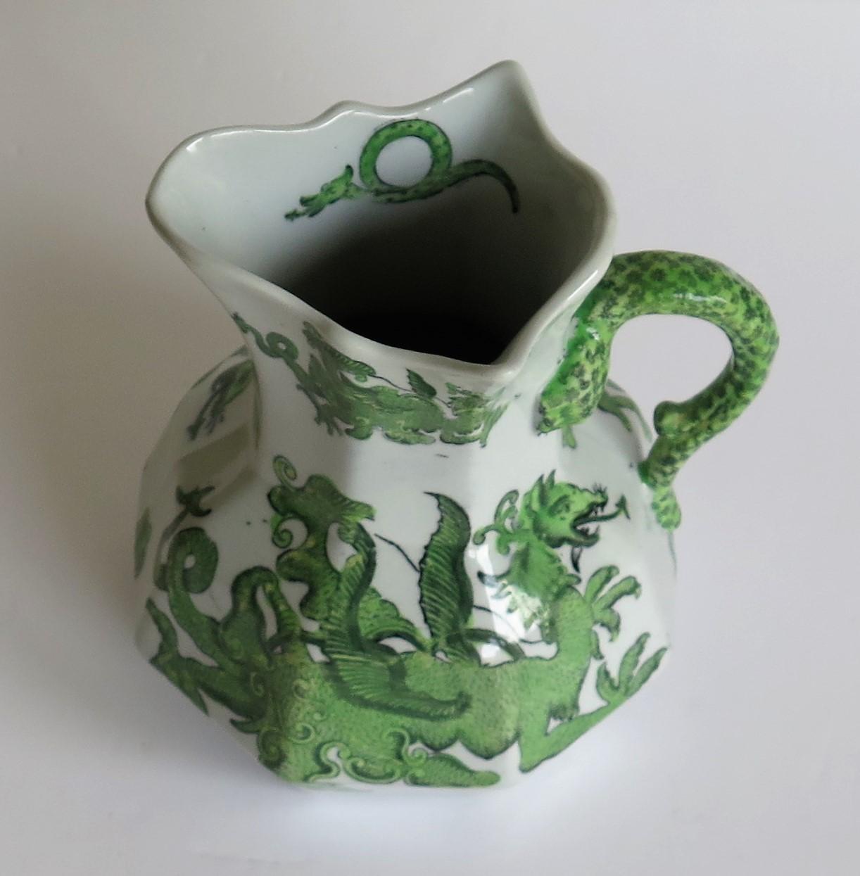 Mason's Ironstone Jug or Pitcher in Green Chinese Dragon Pattern, 19th Century 4
