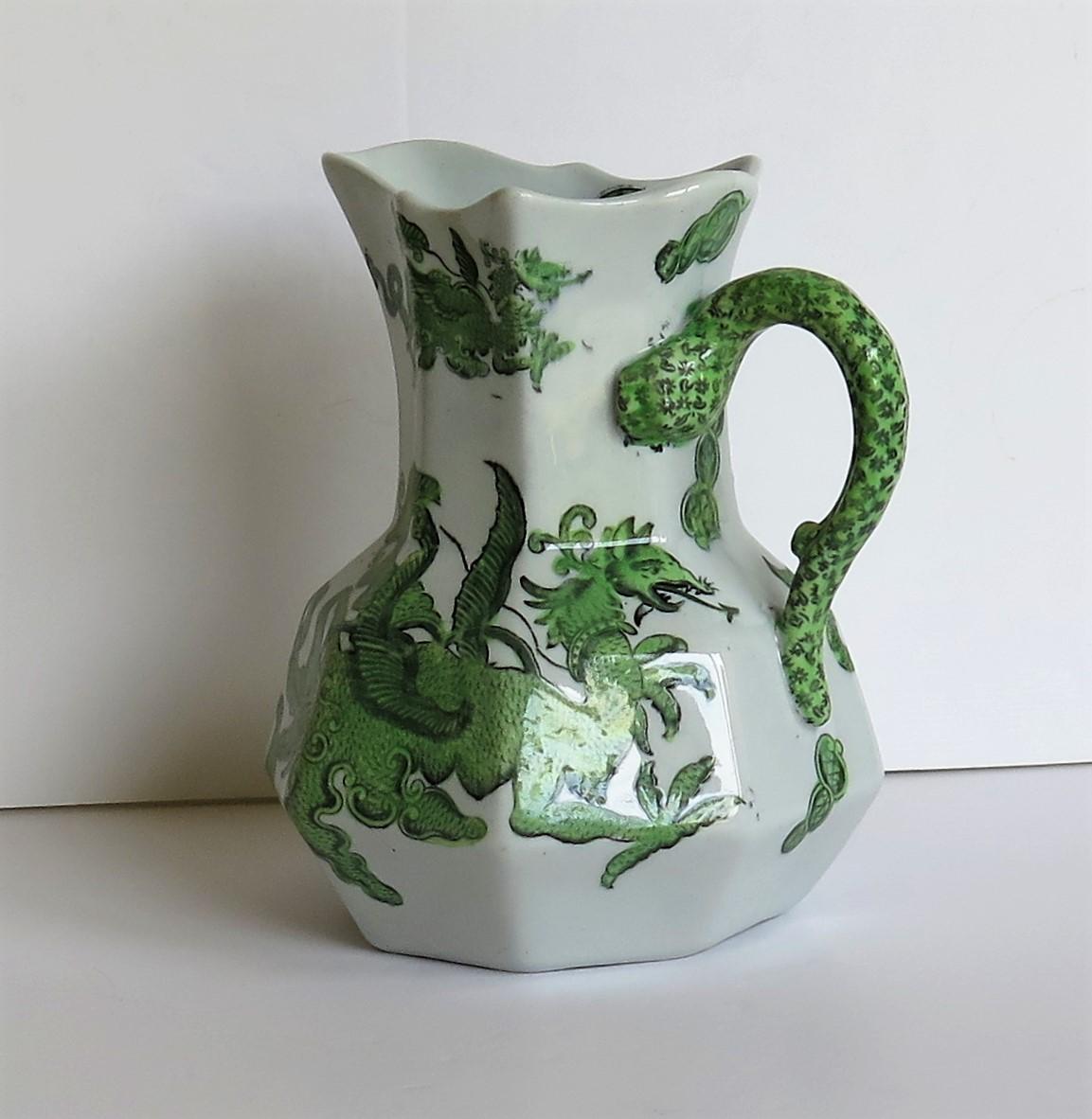 Chinoiserie Mason's Ironstone Jug or Pitcher in Green Chinese Dragon Pattern, 19th Century