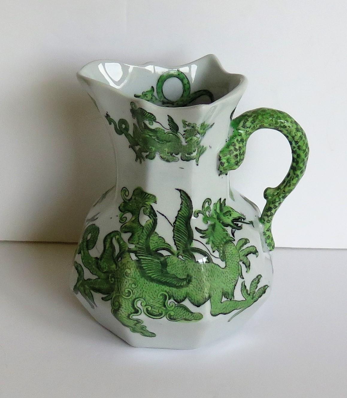 Mason's Ironstone Jug or Pitcher in Green Chinese Dragon Pattern, 19th Century 2