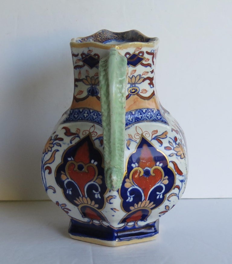 Hand-Painted Mason's Ironstone Jug or Pitcher in Rare Shape and Pattern 306, circa 1830