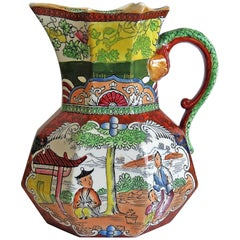 Masons Ironstone Jug or Pitcher Red Scale Conversation Group Pattern, circa 1835
