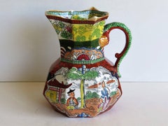 Masons Ironstone Jug or Pitcher Red Scale Conversation Group Pattern, circa 1835