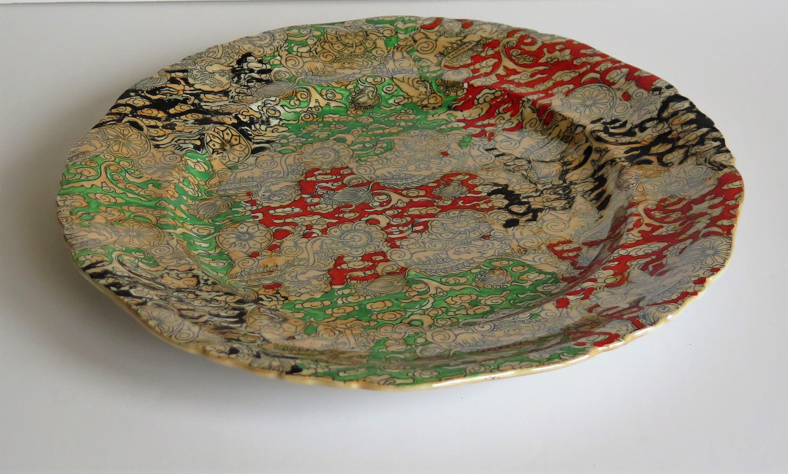 Plato grande para cena de Mason's Ironstone con estampado de Bandana Foo Dogs, circa 1900 en venta 4