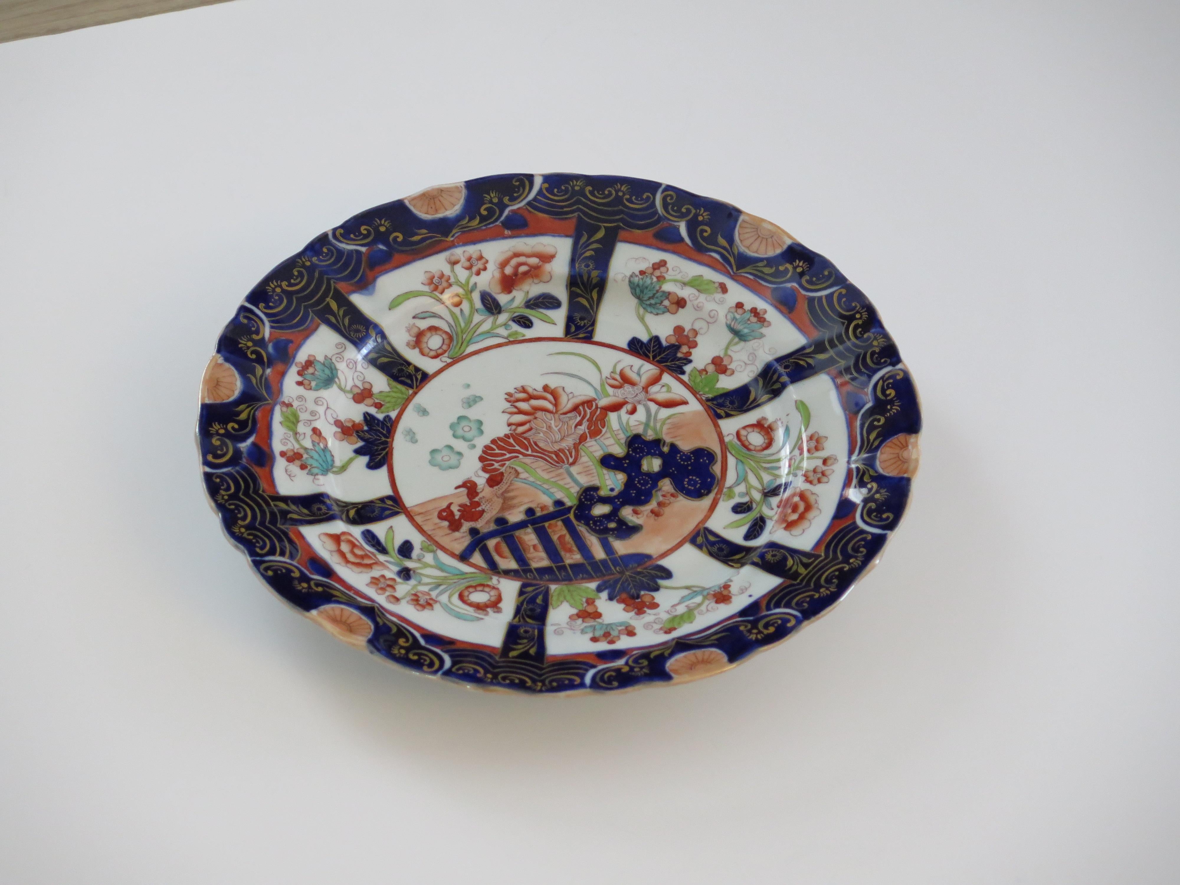 Chinoiserie Masons Ironstone Large Dinner Plate in rare Muscove Duck & Fence Ptn, Ca 1840 For Sale