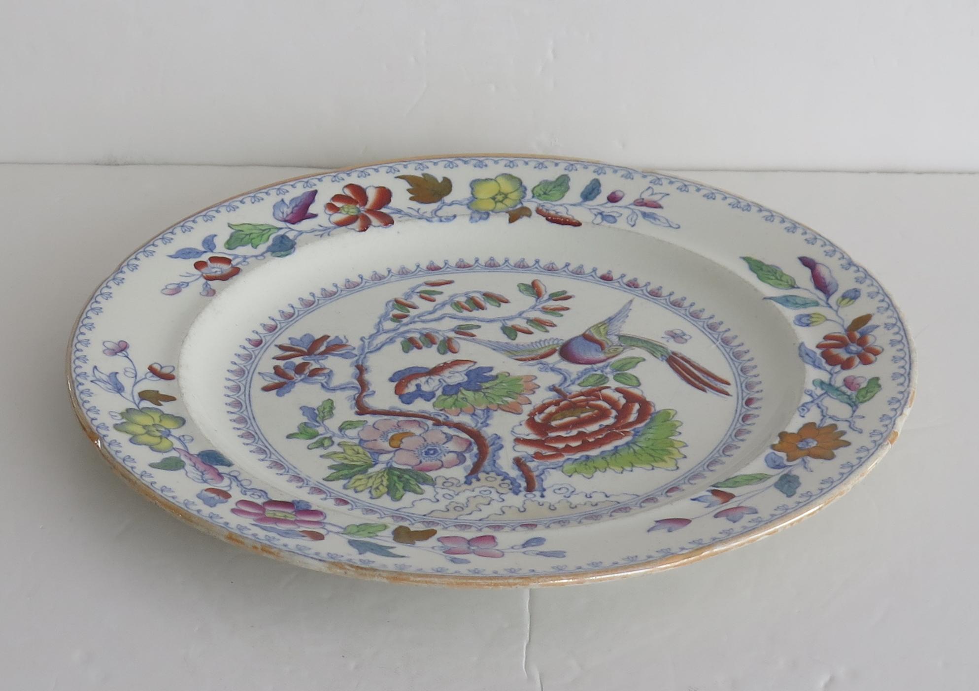 Georgien Grande assiette à dîner Mason's Ironstone à motif d'oiseaux volants, vers 1860 en vente