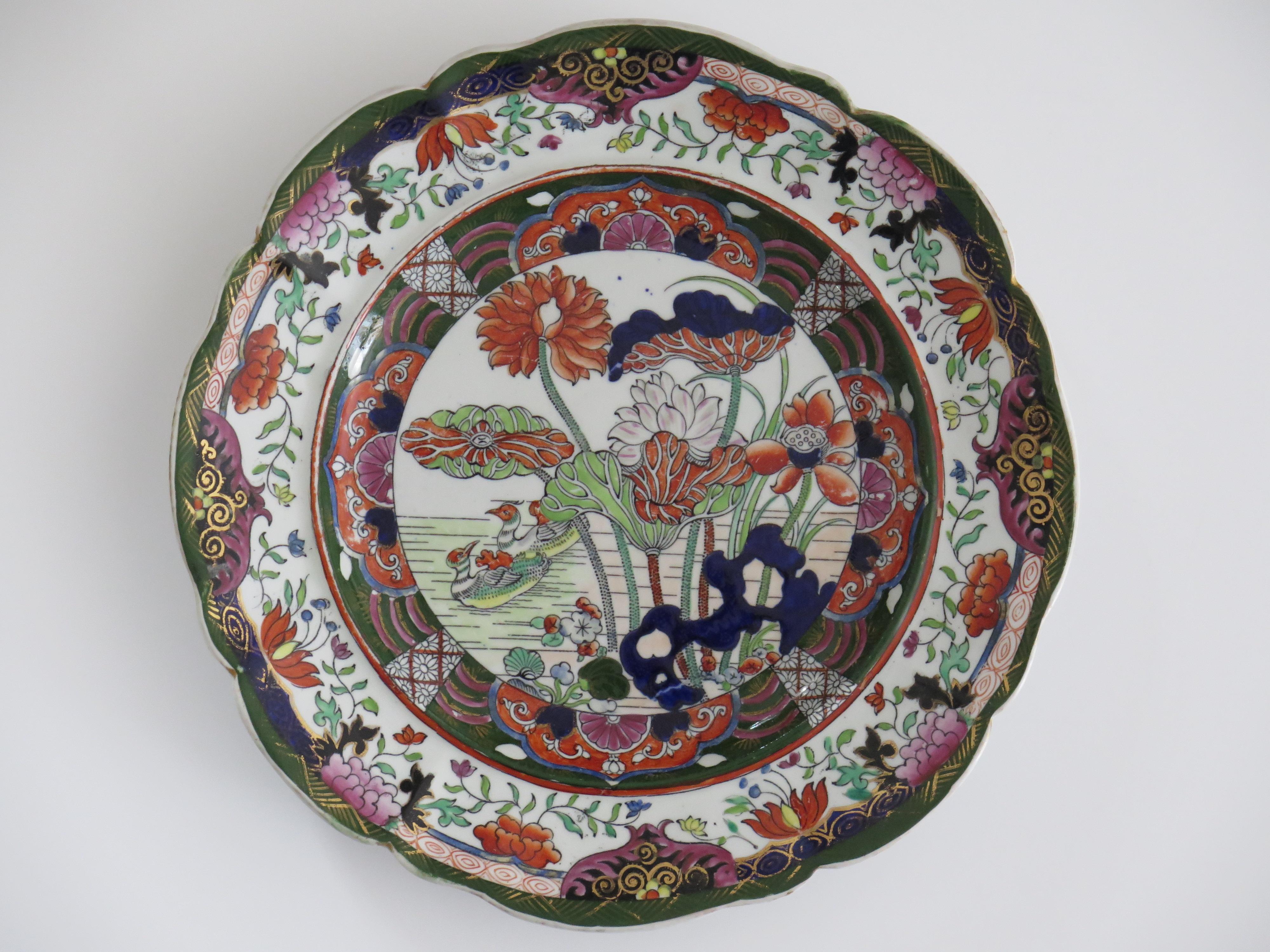 Hand-Painted Mason's Ironstone Large Dinner Plate'B' in Rare Muscove Duck Pattern, circa 1825