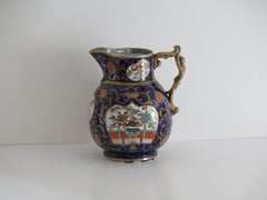 Masons Ironstone Large Jug or Pitcher Blue Hawthorne Ptn Rare Shape, Circa 1830