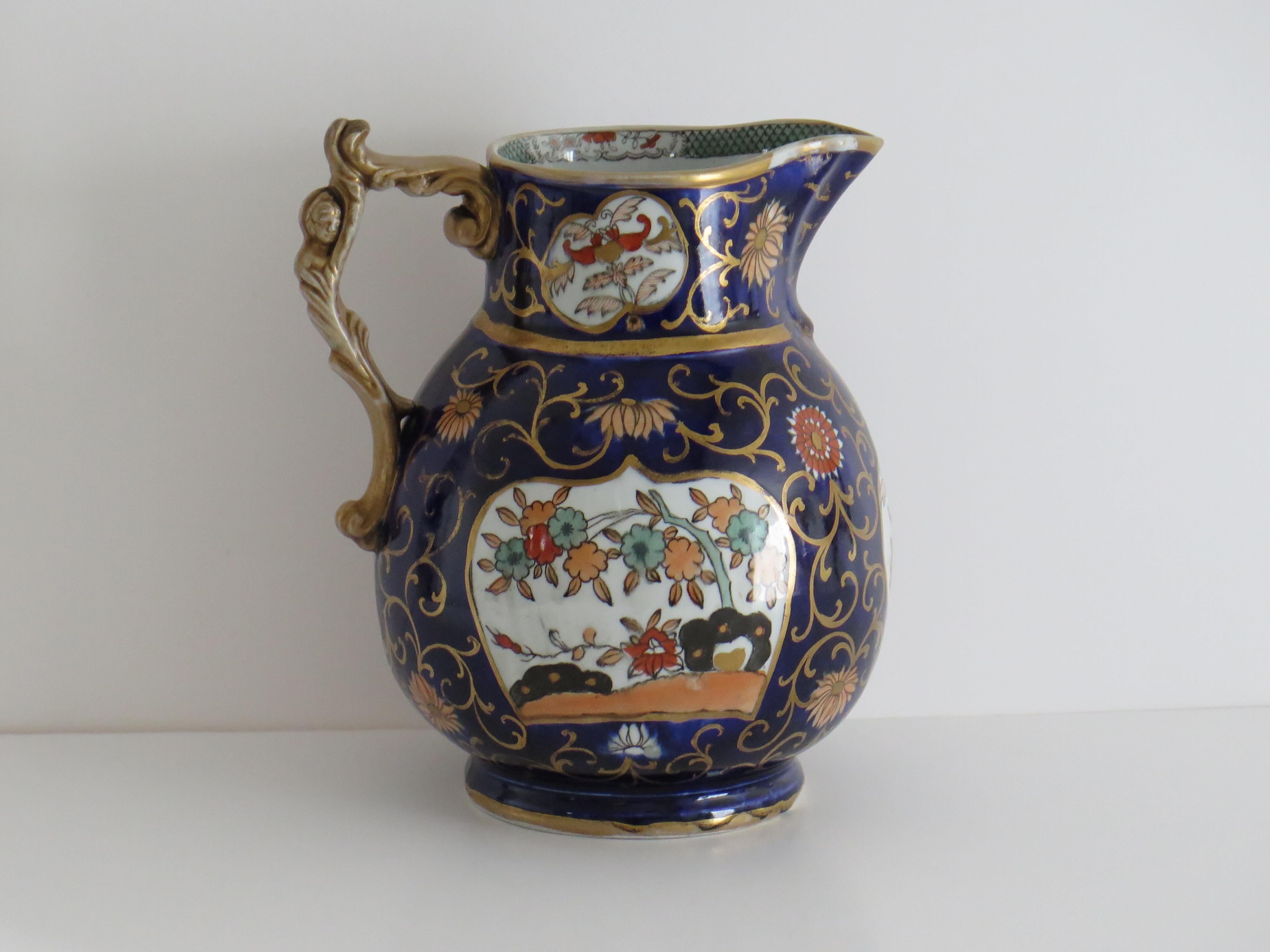 Masons Ironstone Großer Krug oder Krug Blau Hawthorne Ptn Seltene Form, um 1830 (19. Jahrhundert) im Angebot