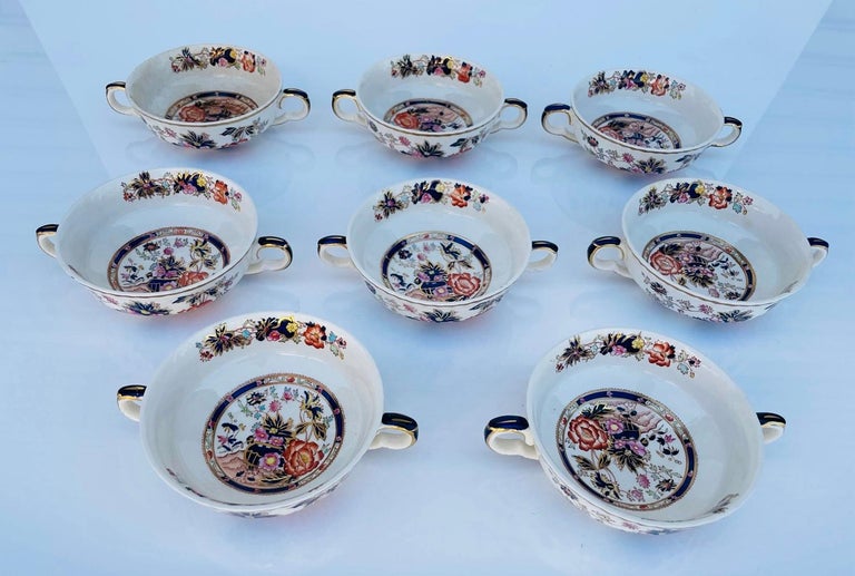 20th Century Mason's Ironstone Mandarin Bowls, Salad Plates, Saucer Plates and 2 Cups For Sale