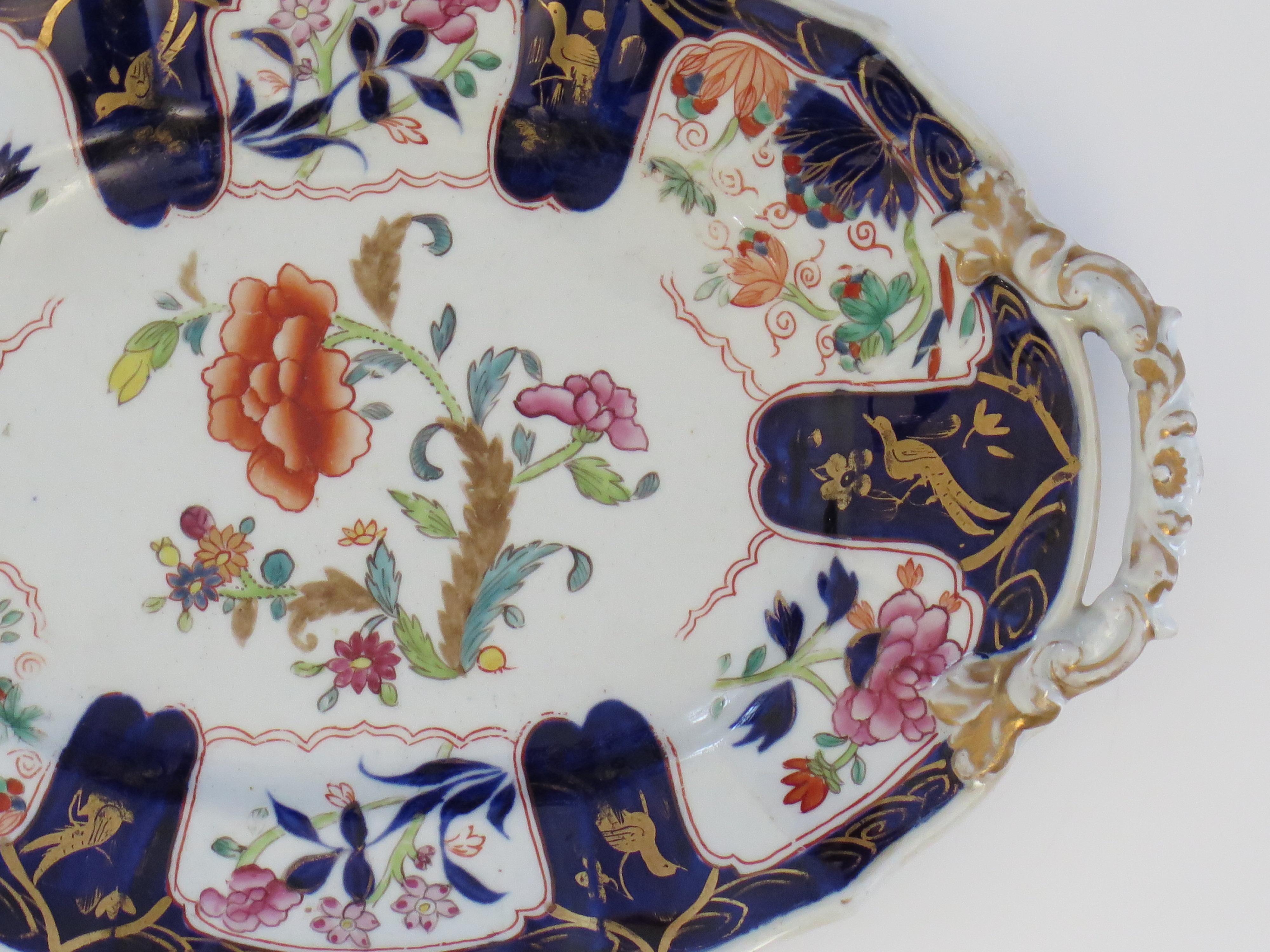 19th Century Masons Ironstone Oval Platter in Gold Pheasants Peony & Fern pattern, Ca 1820 For Sale