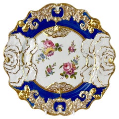 Mason's Ironstone Plate, Cabbage Moulded Blue with Flowers, ca 1840