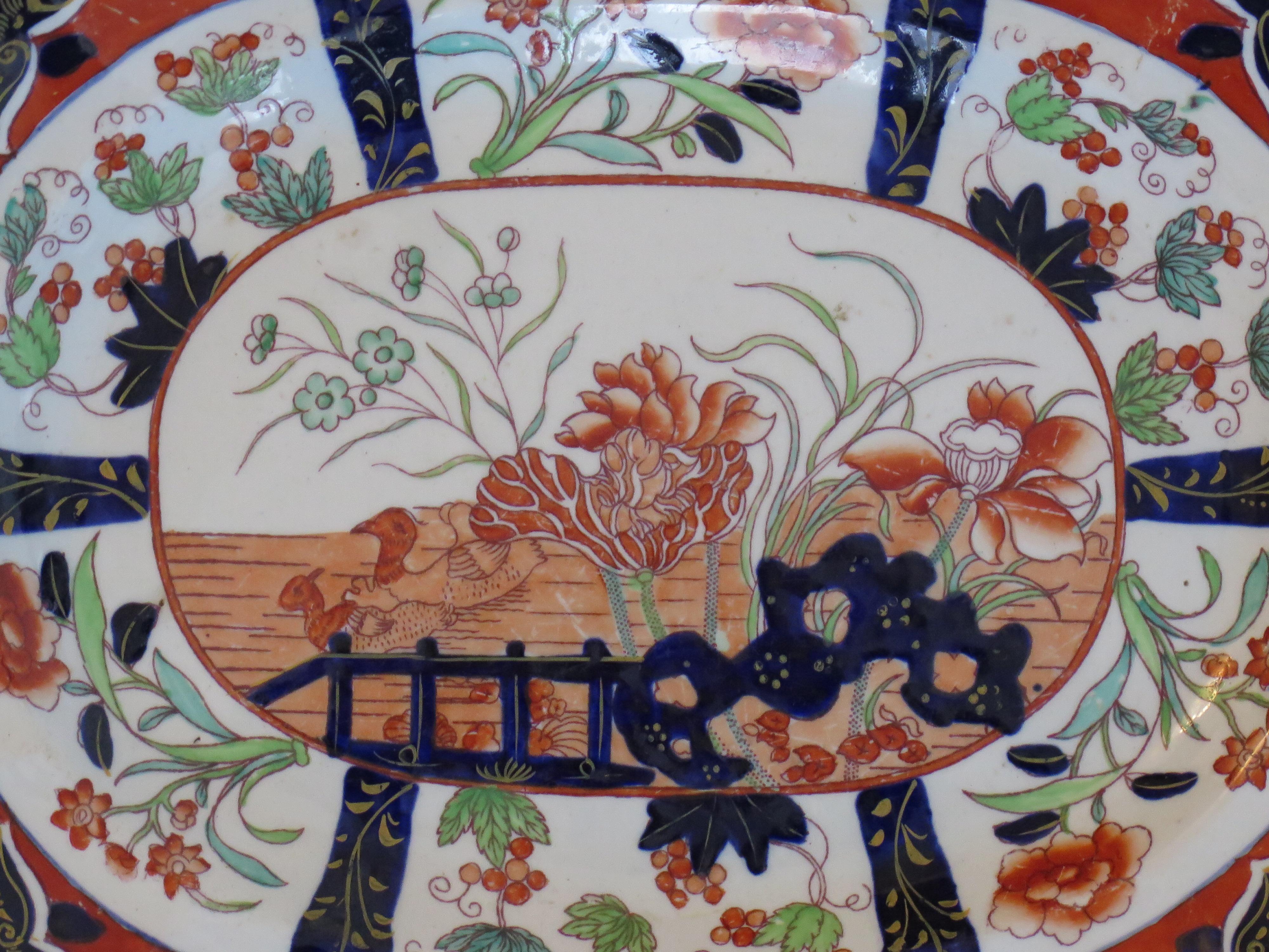 Plato de Mason's Ironstone en el raro Patrón 2850 de Pato y Valla de Muscove, Circa 1840 en venta 4