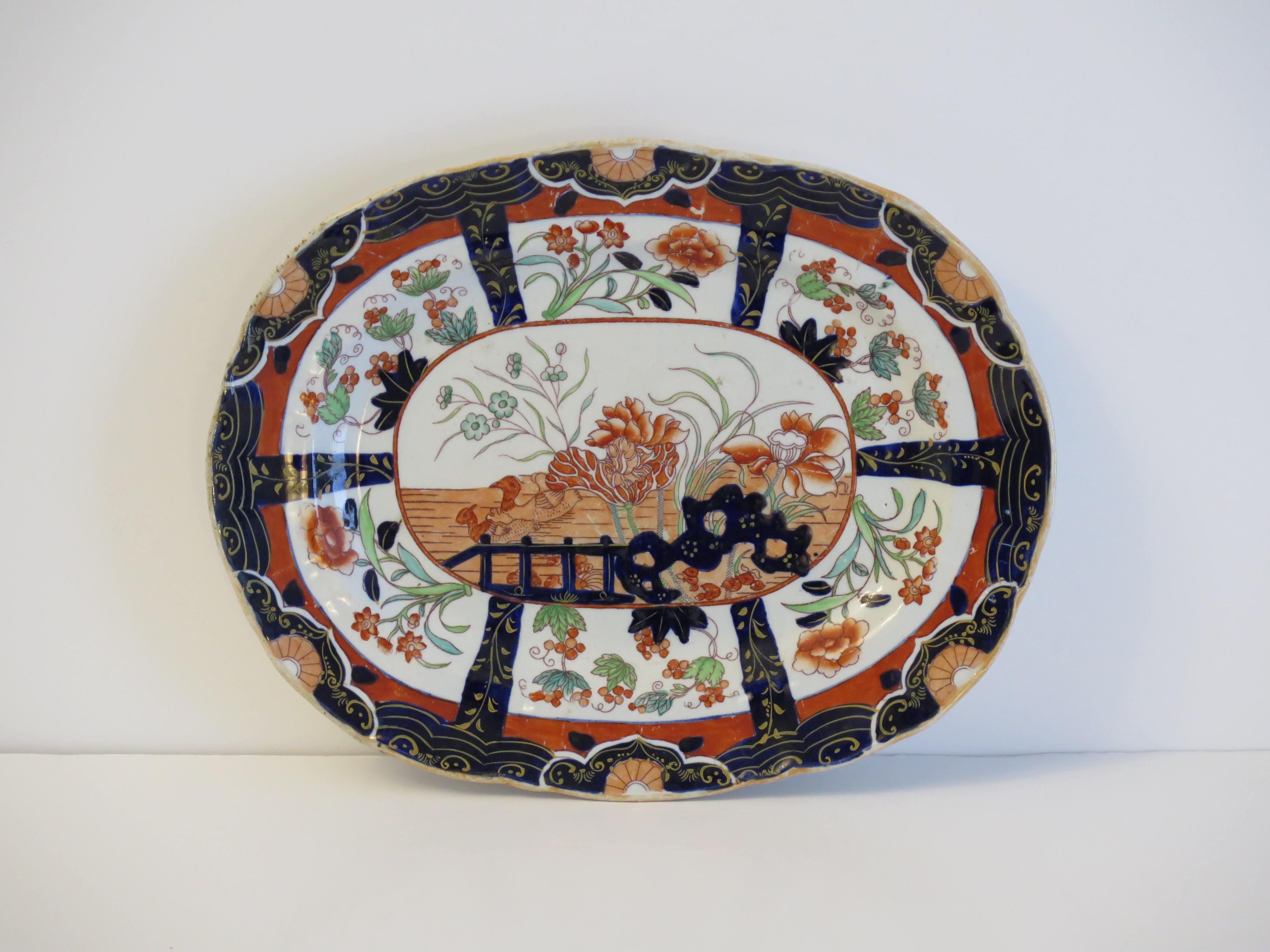 Plato de Mason's Ironstone en el raro Patrón 2850 de Pato y Valla de Muscove, Circa 1840 Pintado a mano en venta