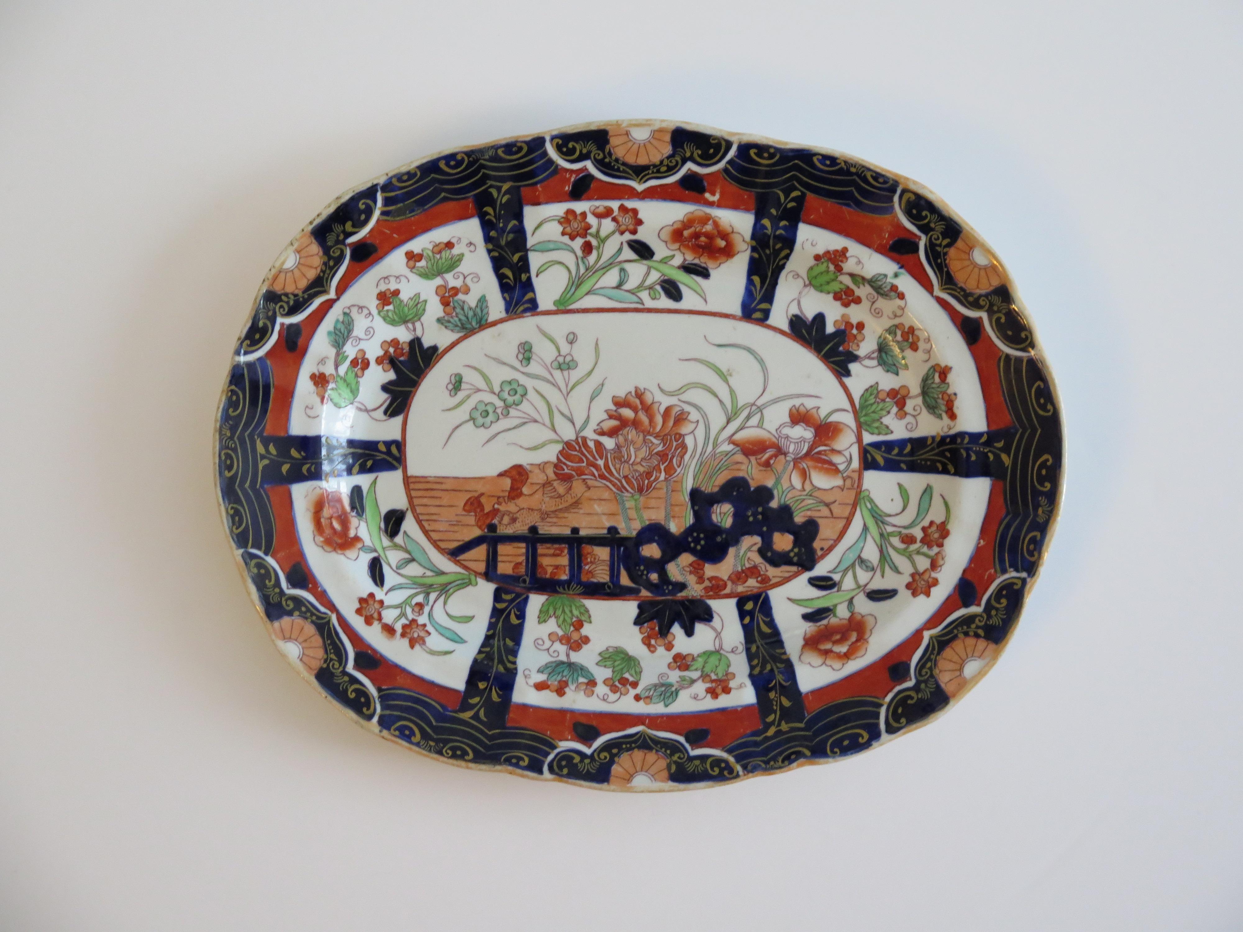 Plato de Mason's Ironstone en el raro Patrón 2850 de Pato y Valla de Muscove, Circa 1840 en Bueno estado para la venta en Lincoln, Lincolnshire