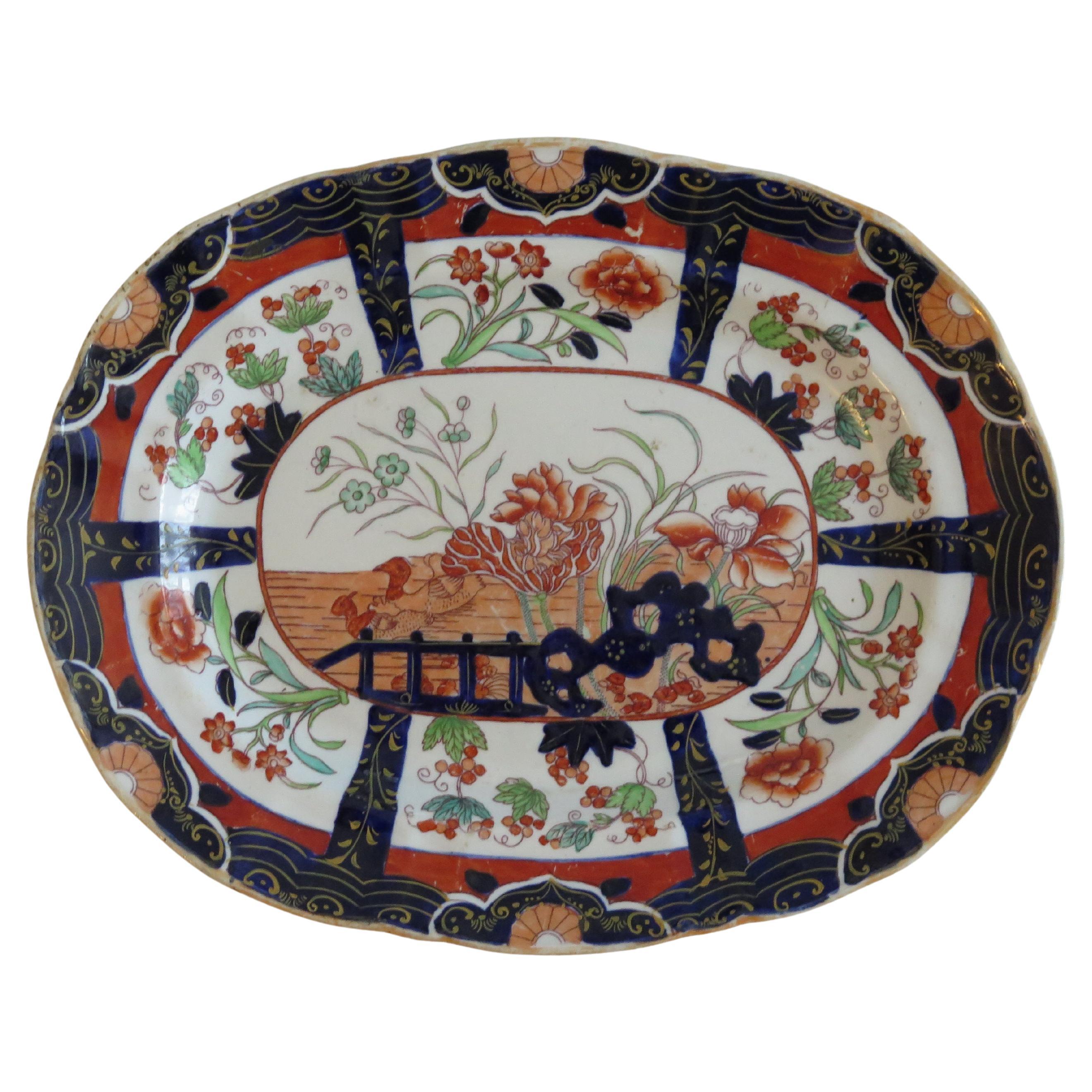 Plato de Mason's Ironstone en el raro Patrón 2850 de Pato y Valla de Muscove, Circa 1840
