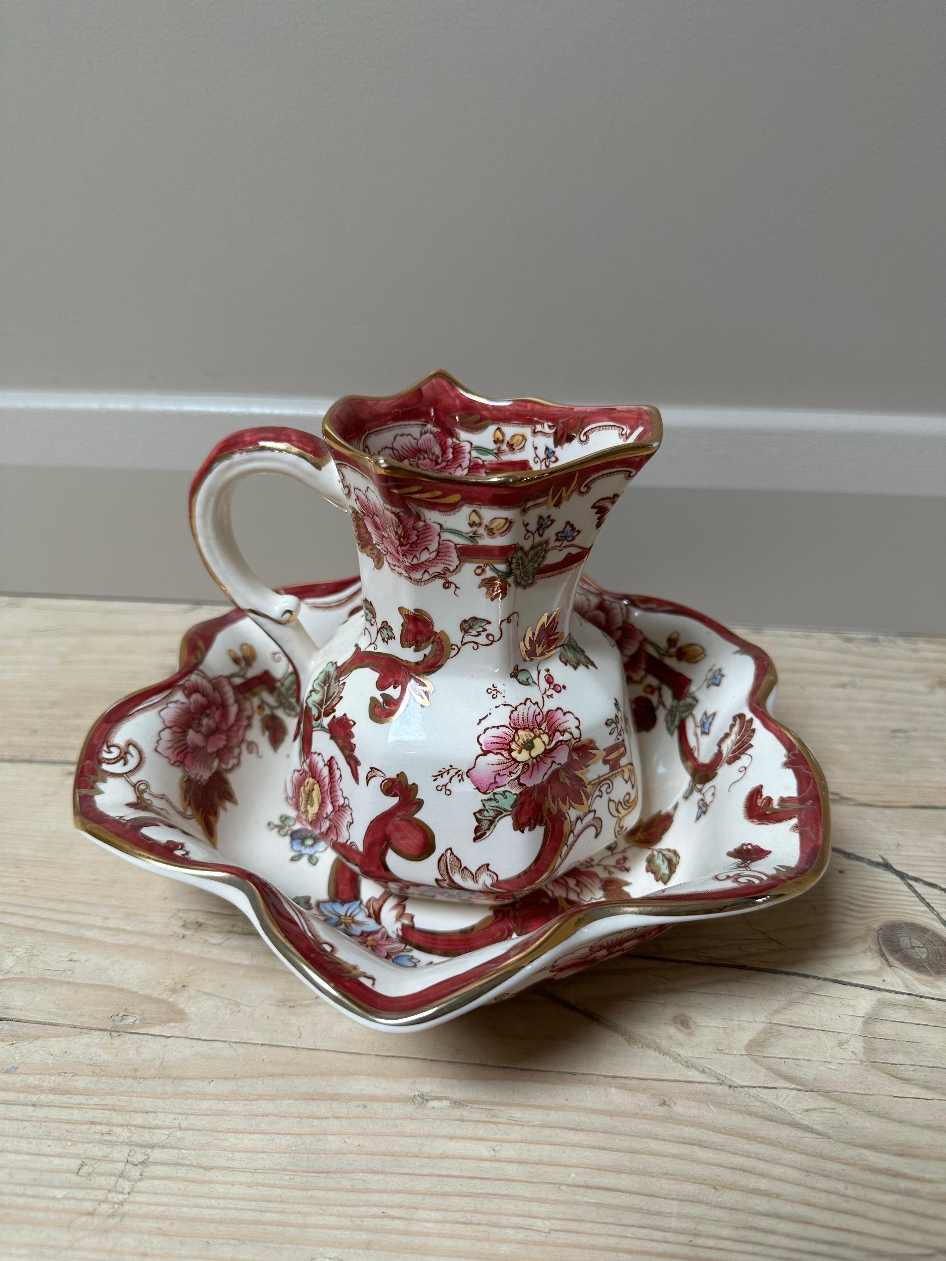 Mason's Ironstone Red Mandalay Jug & Flower Bowl Set For Sale 3