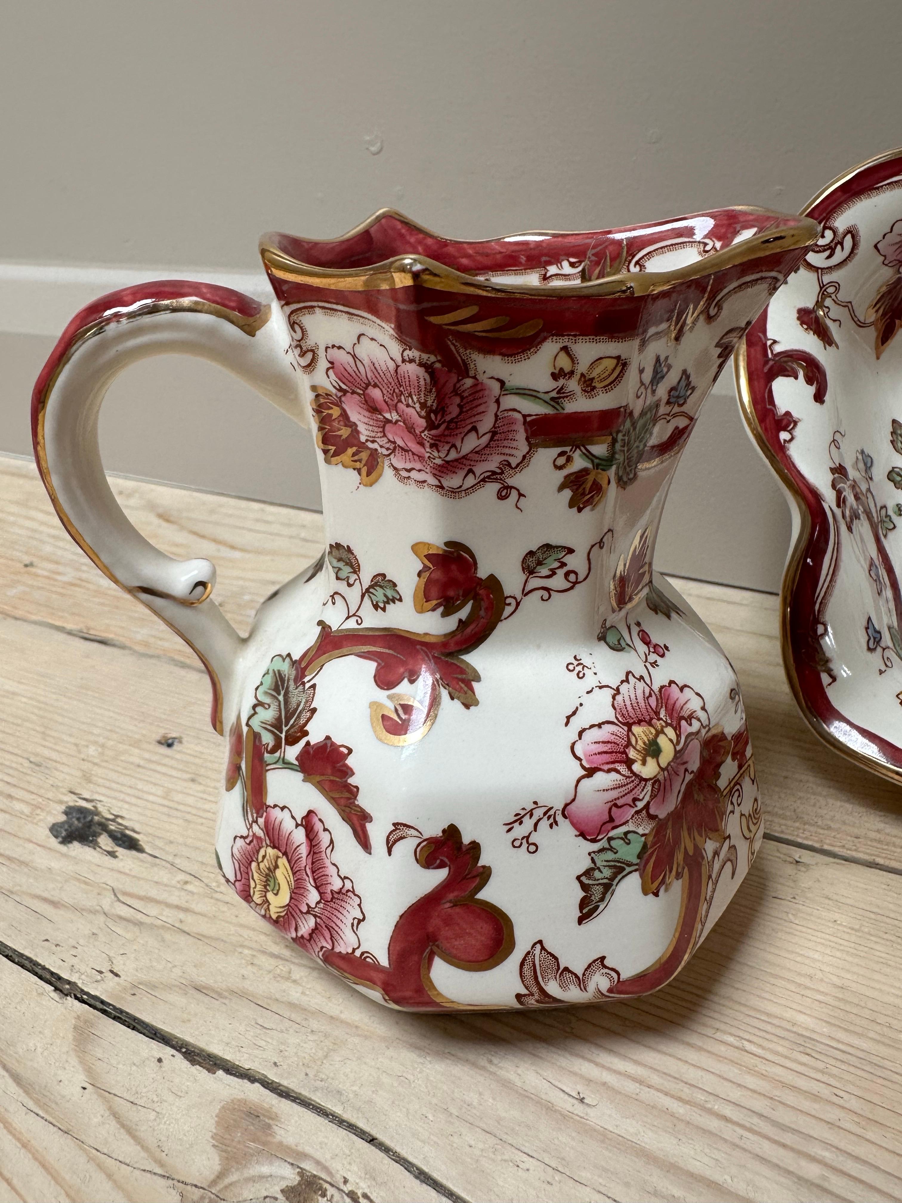 Gilt Mason's Ironstone Red Mandalay Jug & Flower Bowl Set For Sale