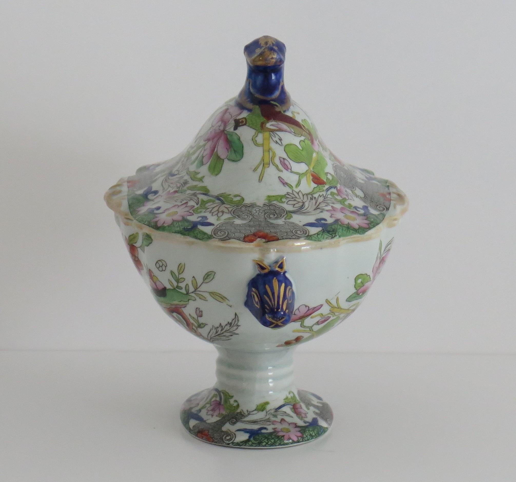 English Mason's Ironstone Sauce Tureen & Cover Table & Flower Pot Ptn, Georgian Ca 1818 For Sale