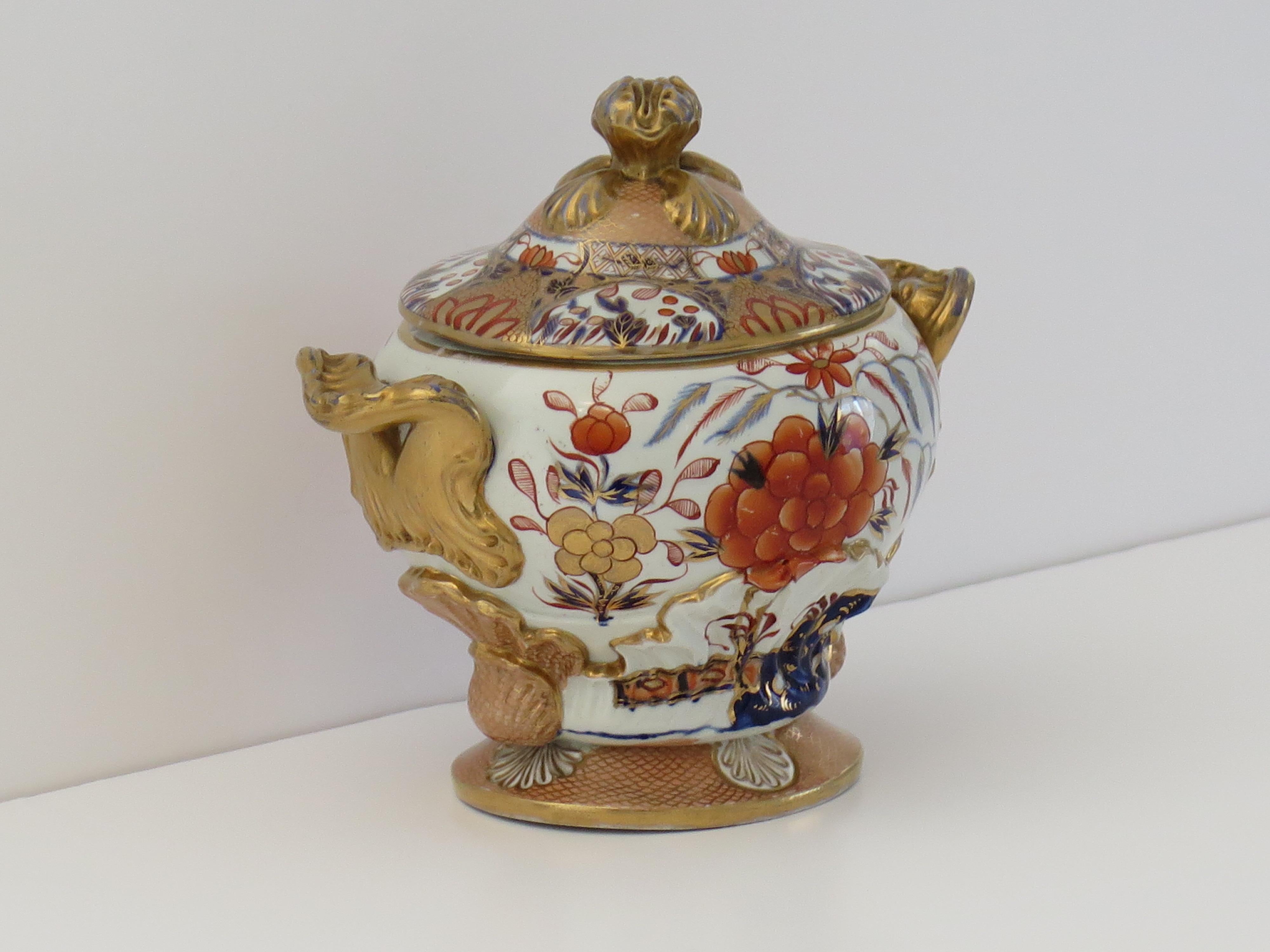 19th Century Mason's Ironstone Sauce Tureen in Fence, Rock & Blue Willow Pattern, circa 1818 For Sale