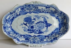 Mason's Ironstone Serving Dish Blue and White India Pheasants Pattern, circa 1820