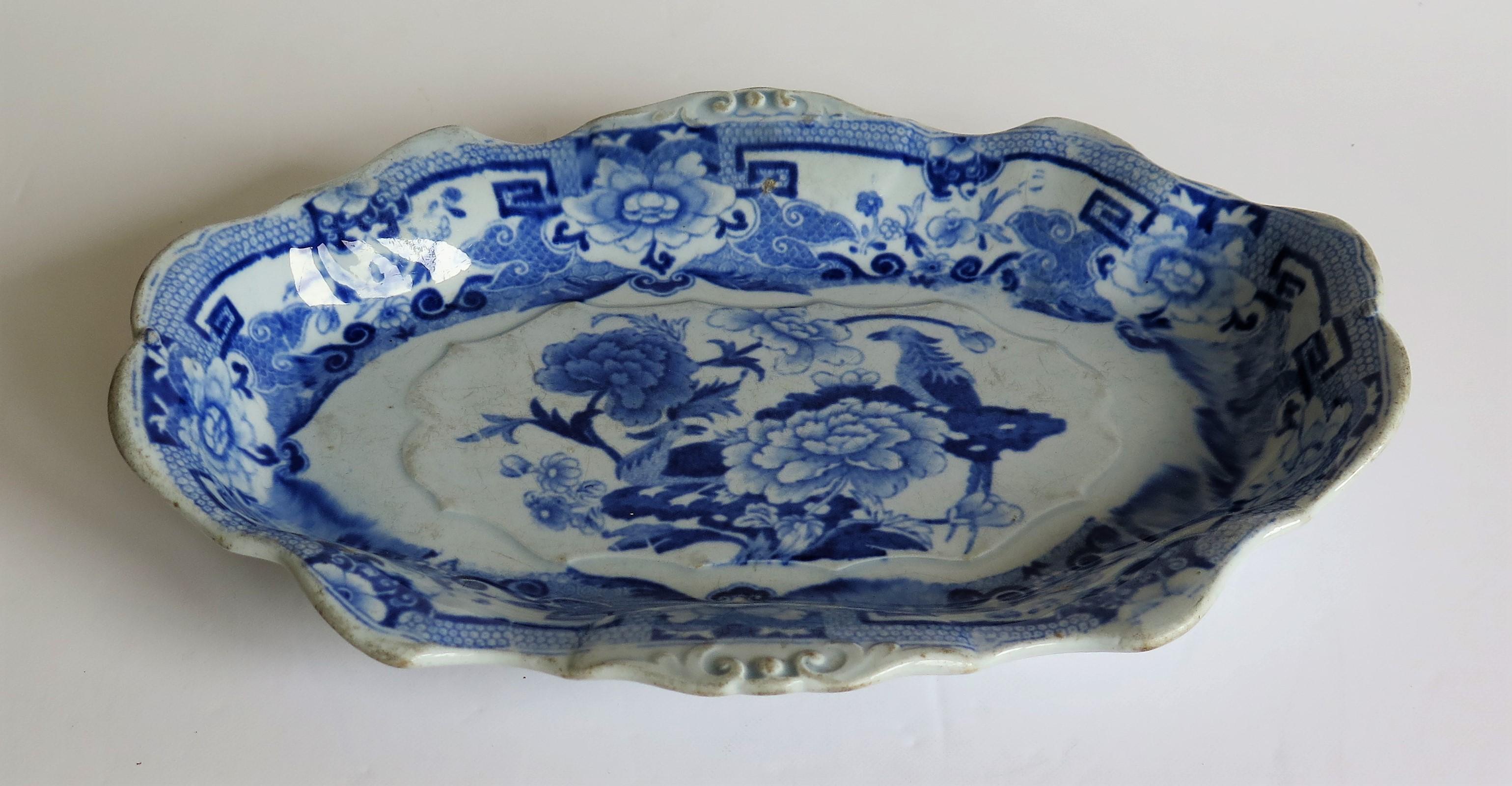 Chinoiserie Mason's Ironstone Serving Dish Blue and White India Pheasants Pattern, circa 1820