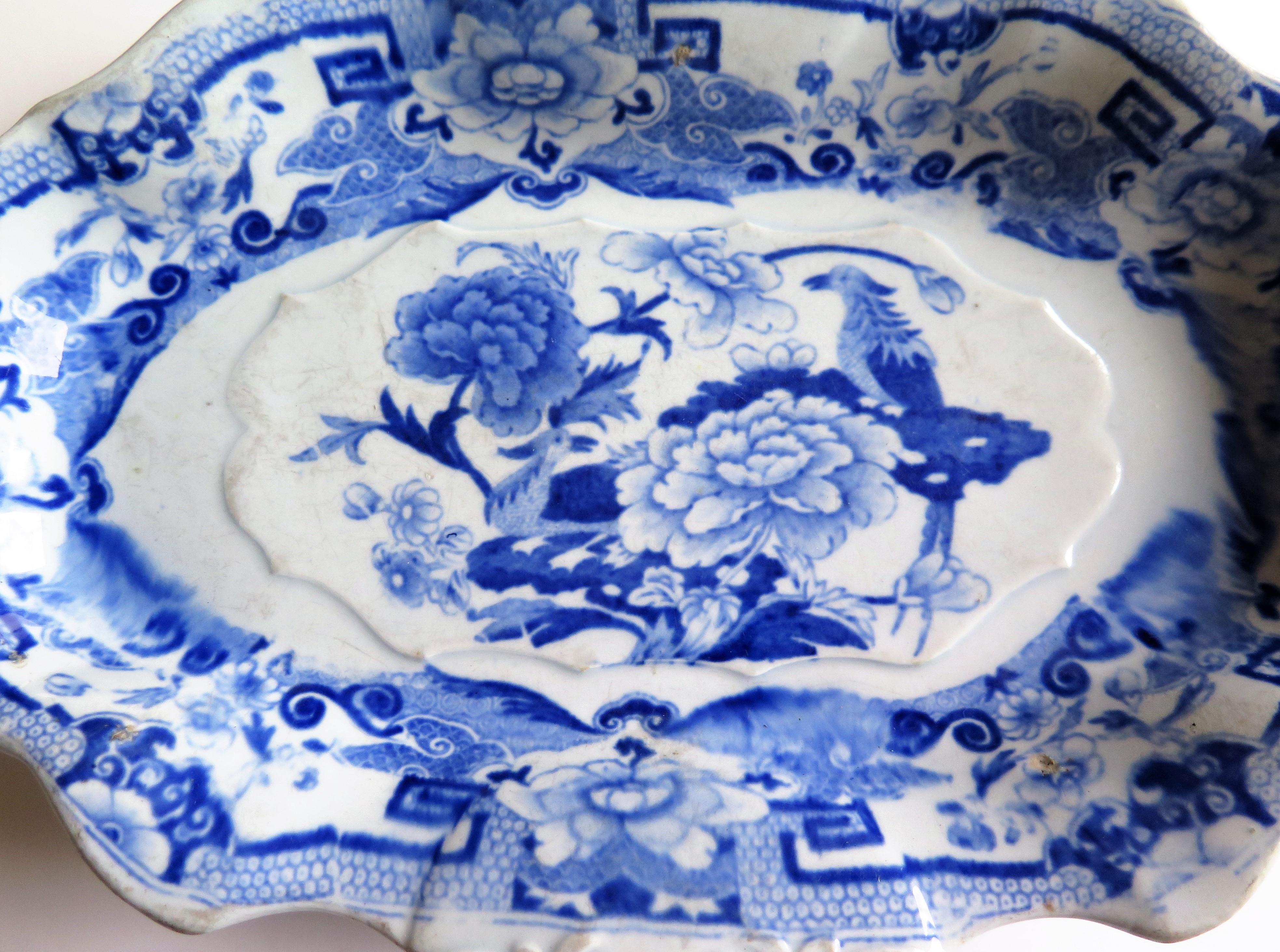 19th Century Mason's Ironstone Serving Dish Blue and White India Pheasants Pattern, circa 1820