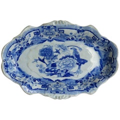 Antique Mason's Ironstone Serving Dish Blue and White India Pheasants Pattern, circa 1820