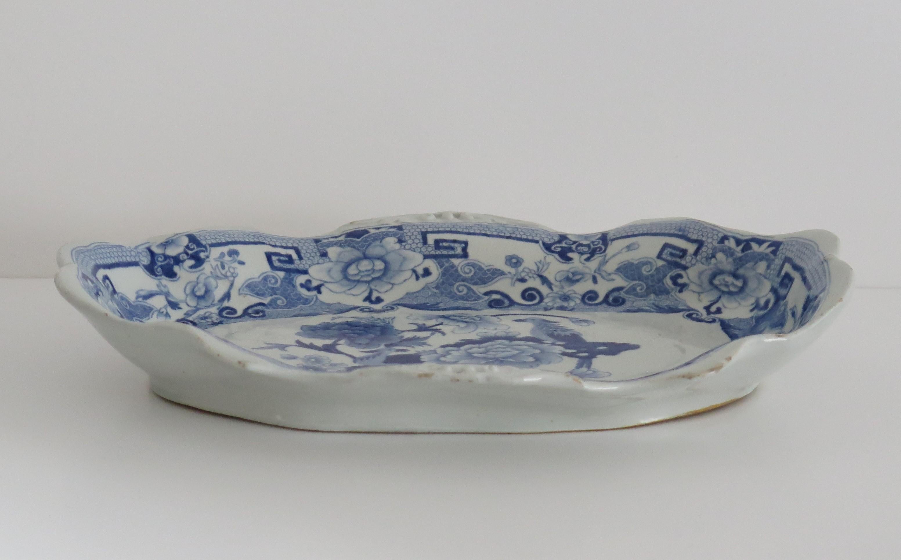 Chinoiserie Mason's Ironstone Serving Dish Blue & White India Pheasants Pattern, Circa 1820