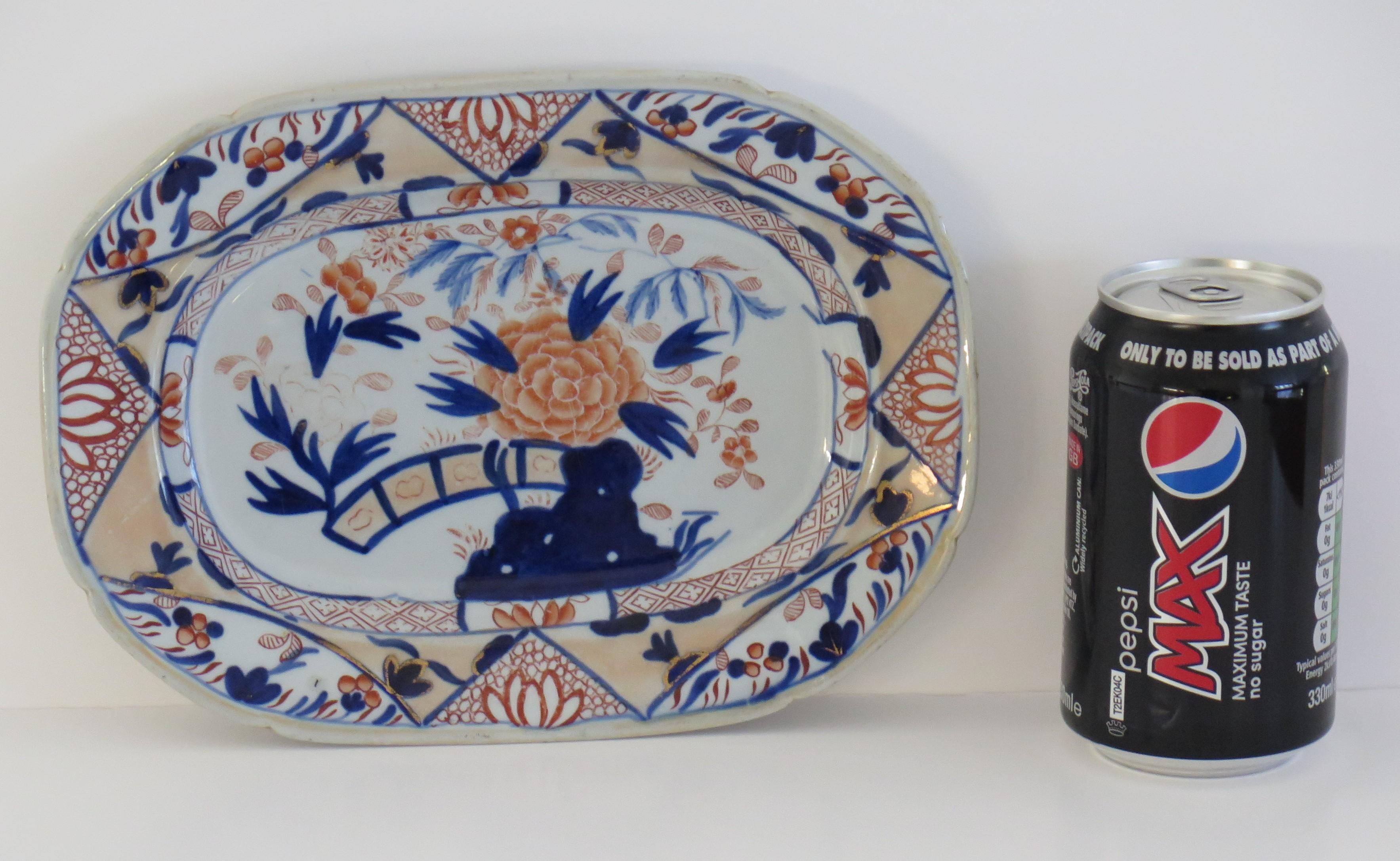 Mason's Ironstone Serving Platter in Fence, Rock & Blue Willow pattern, Ca 1820 2