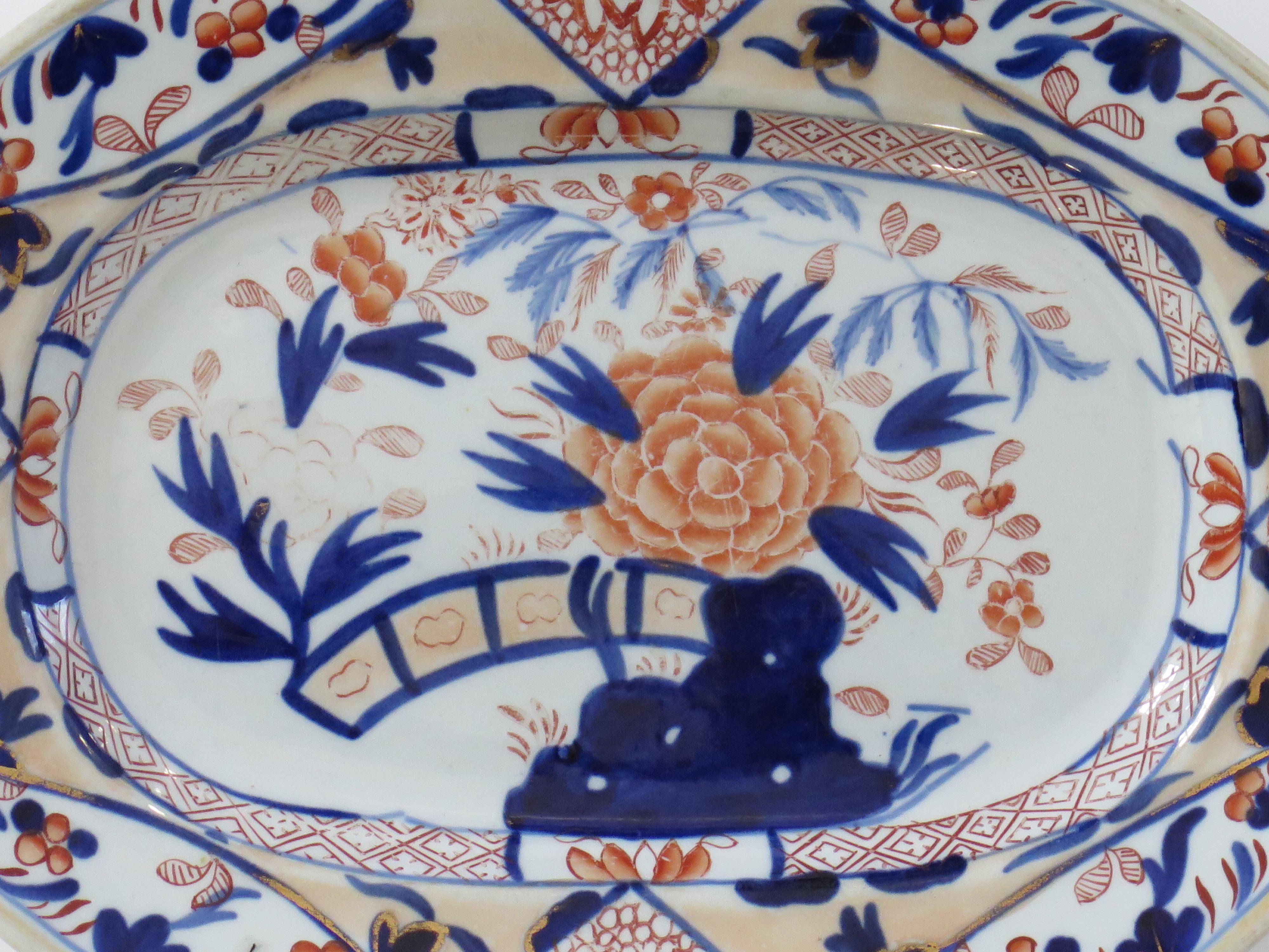 English Mason's Ironstone Serving Platter in Fence, Rock & Blue Willow pattern, Ca 1820