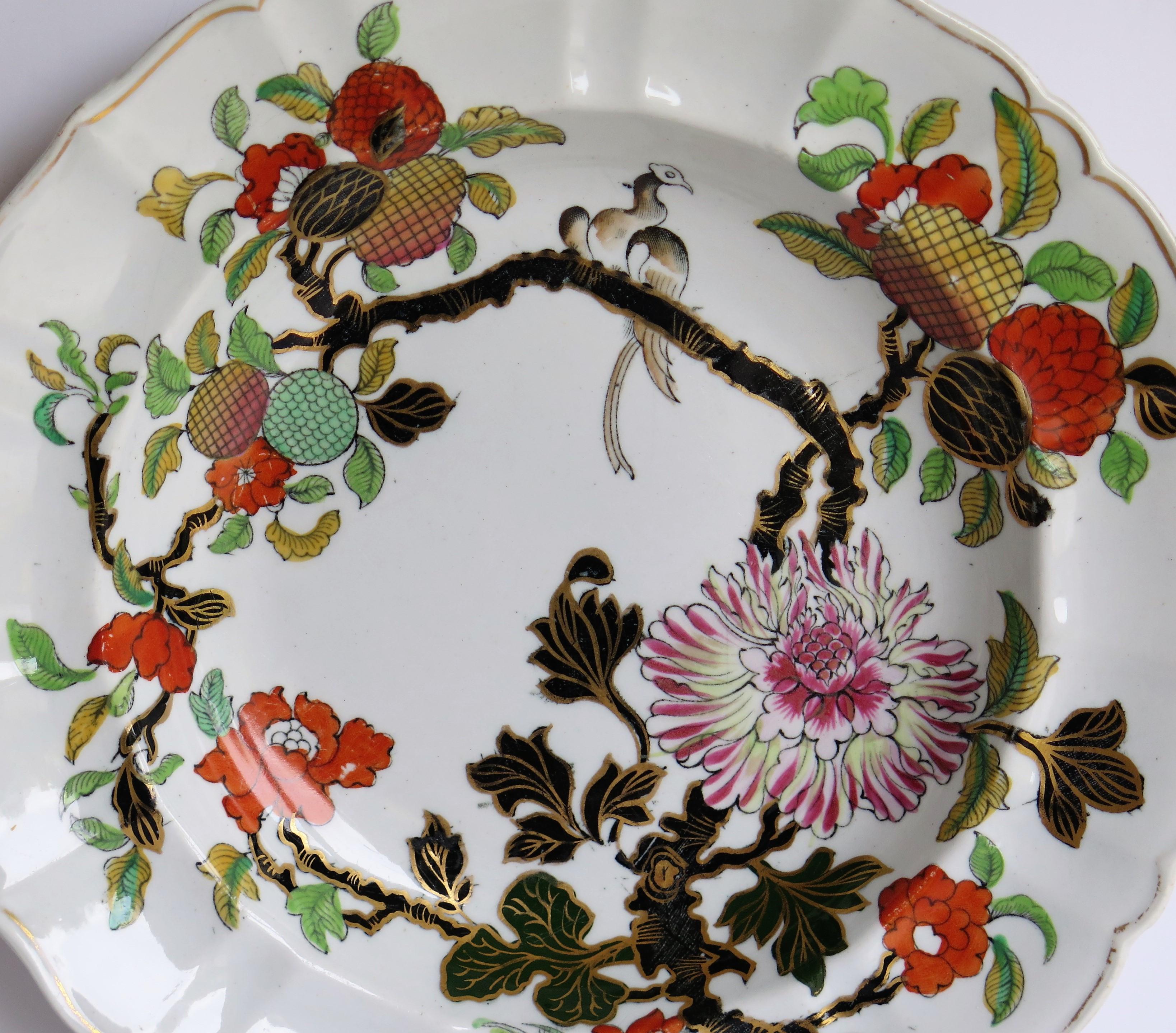 Mason's Ironstone Soup Bowl or Plate Hand Painted Wood Pigeon Pattern circa 1830 1