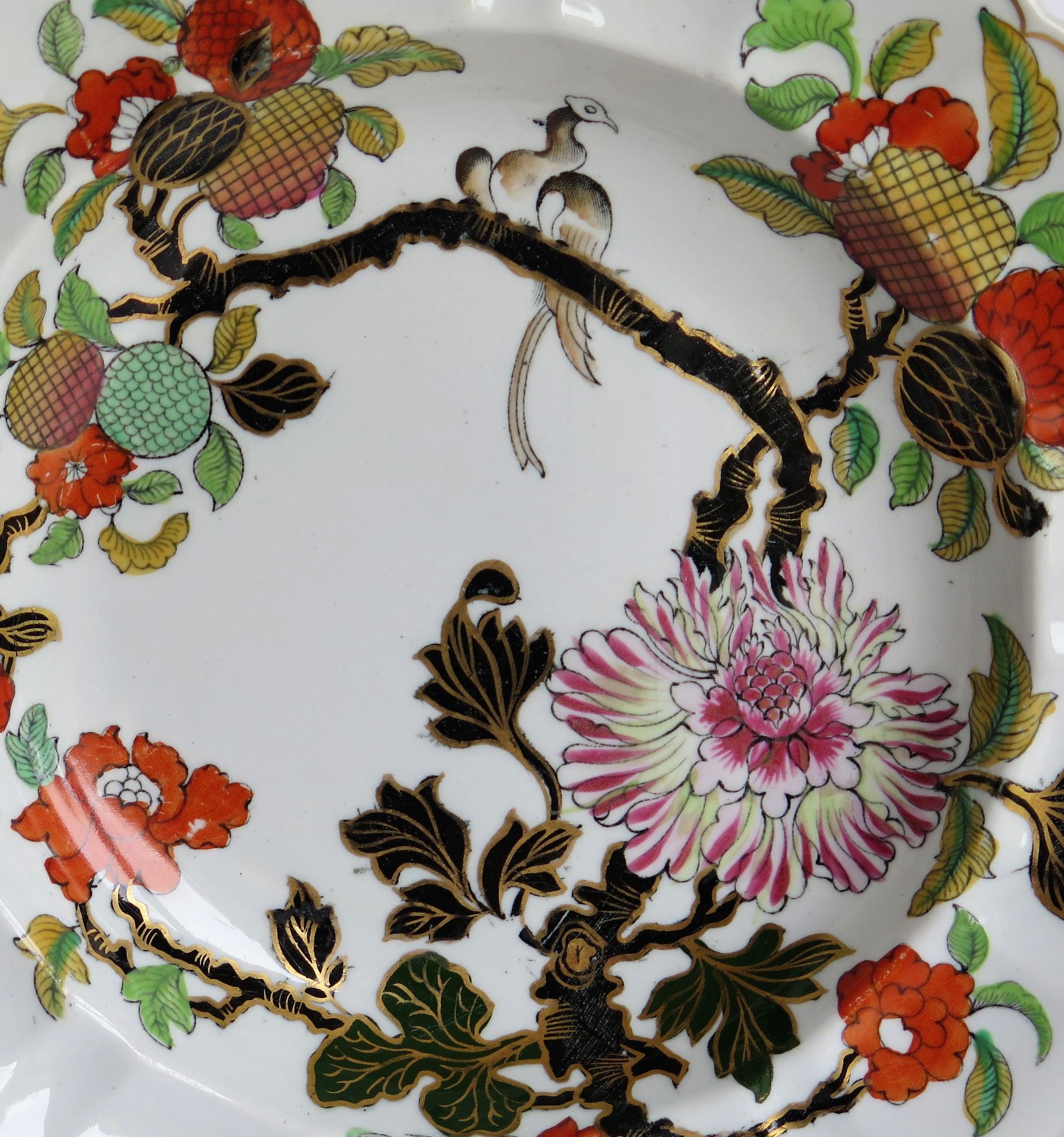 Mason's Ironstone Soup Bowl or Plate Hand Painted Wood Pigeon Pattern circa 1830 2
